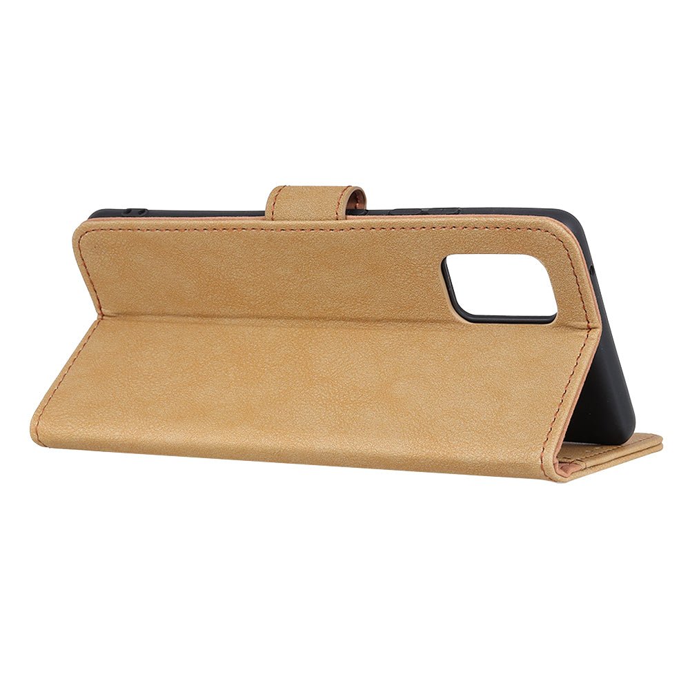 KHAZNEH Vintage Style Leather Wallet Stand Phone Cover for Samsung Galaxy S20 4G/S20 5G - Khaki