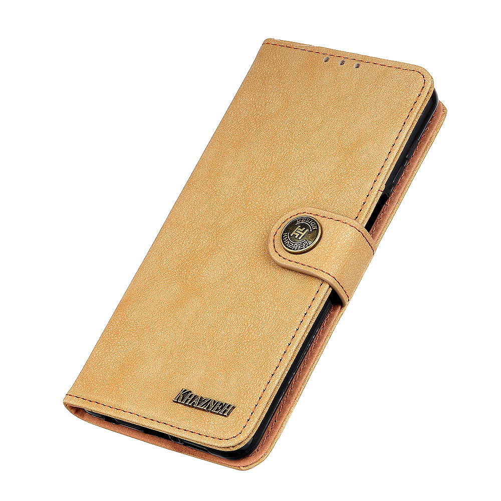 KHAZNEH Vintage Style Leather Wallet Stand Phone Cover for Samsung Galaxy S20 4G/S20 5G - Khaki