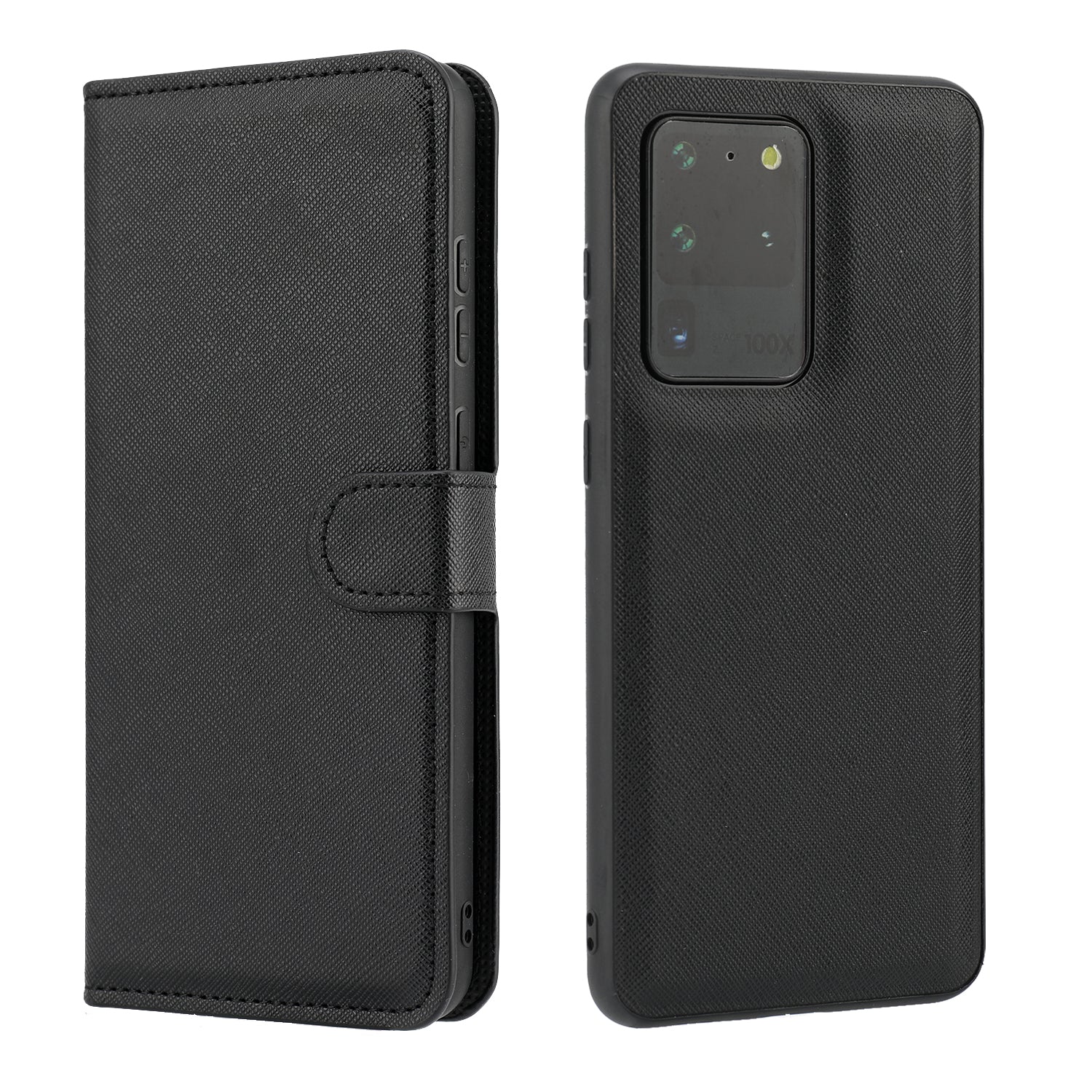 Cross Texture Protective Leather Wallet Cover + Removable TPU Cover for Samsung Galaxy S20 Ultra - Black