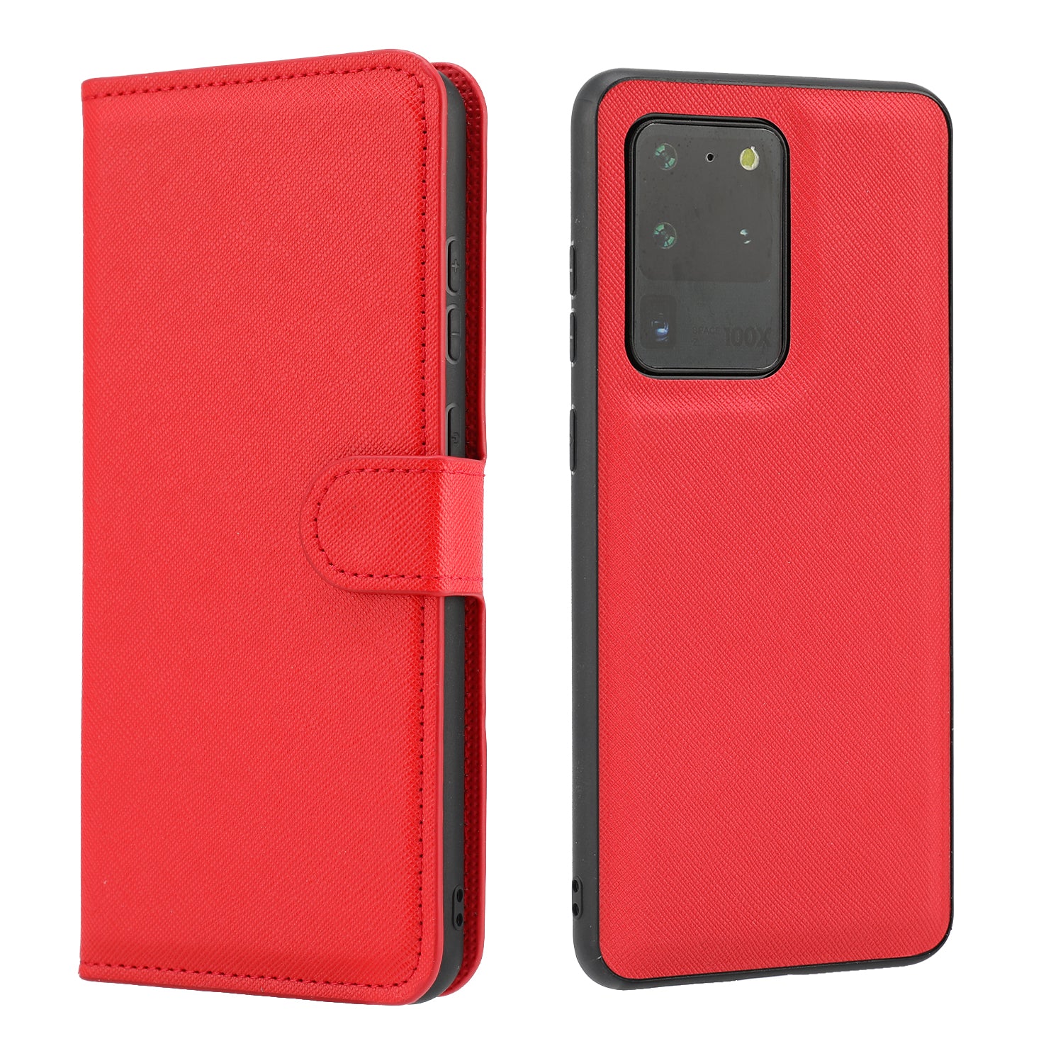 Cross Texture Protective Leather Wallet Cover + Removable TPU Cover for Samsung Galaxy S20 Ultra - Red