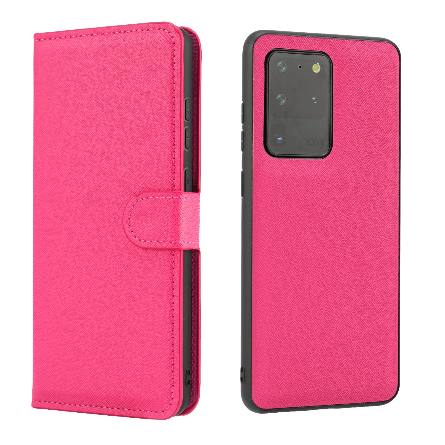 Cross Texture Protective Leather Wallet Cover + Removable TPU Cover for Samsung Galaxy S20 Ultra - Rose