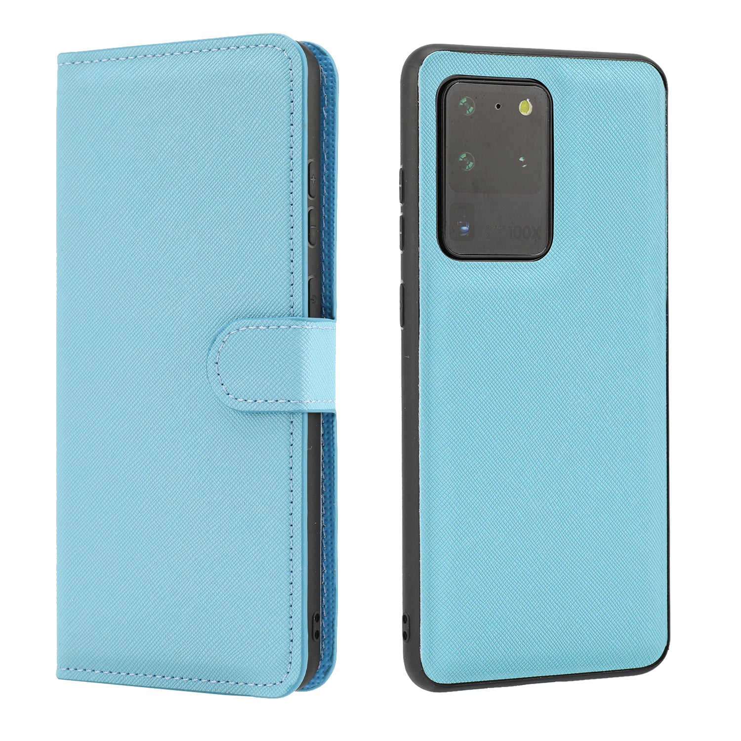 Cross Texture Protective Leather Wallet Cover + Removable TPU Cover for Samsung Galaxy S20 Ultra - Blue