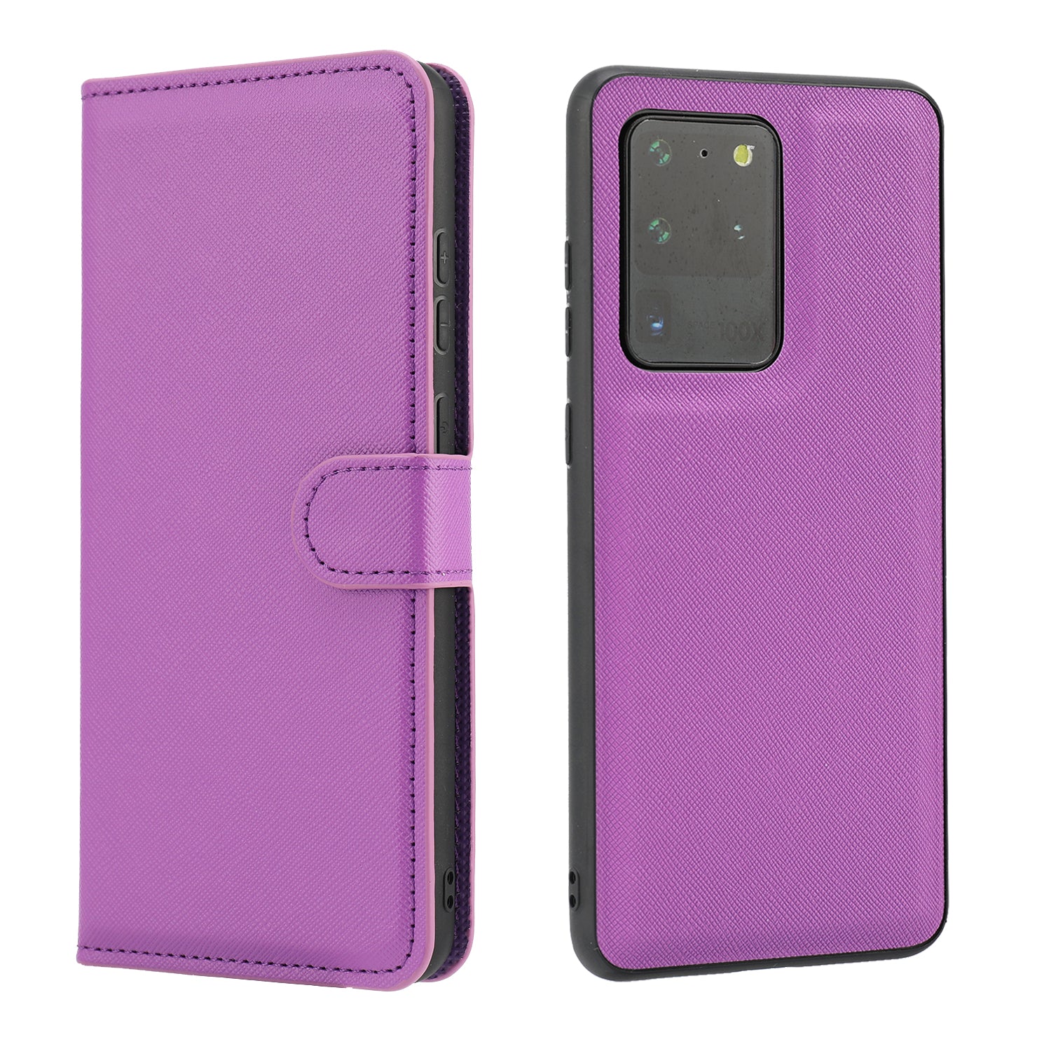 Cross Texture Protective Leather Wallet Cover + Removable TPU Cover for Samsung Galaxy S20 Ultra - Purple