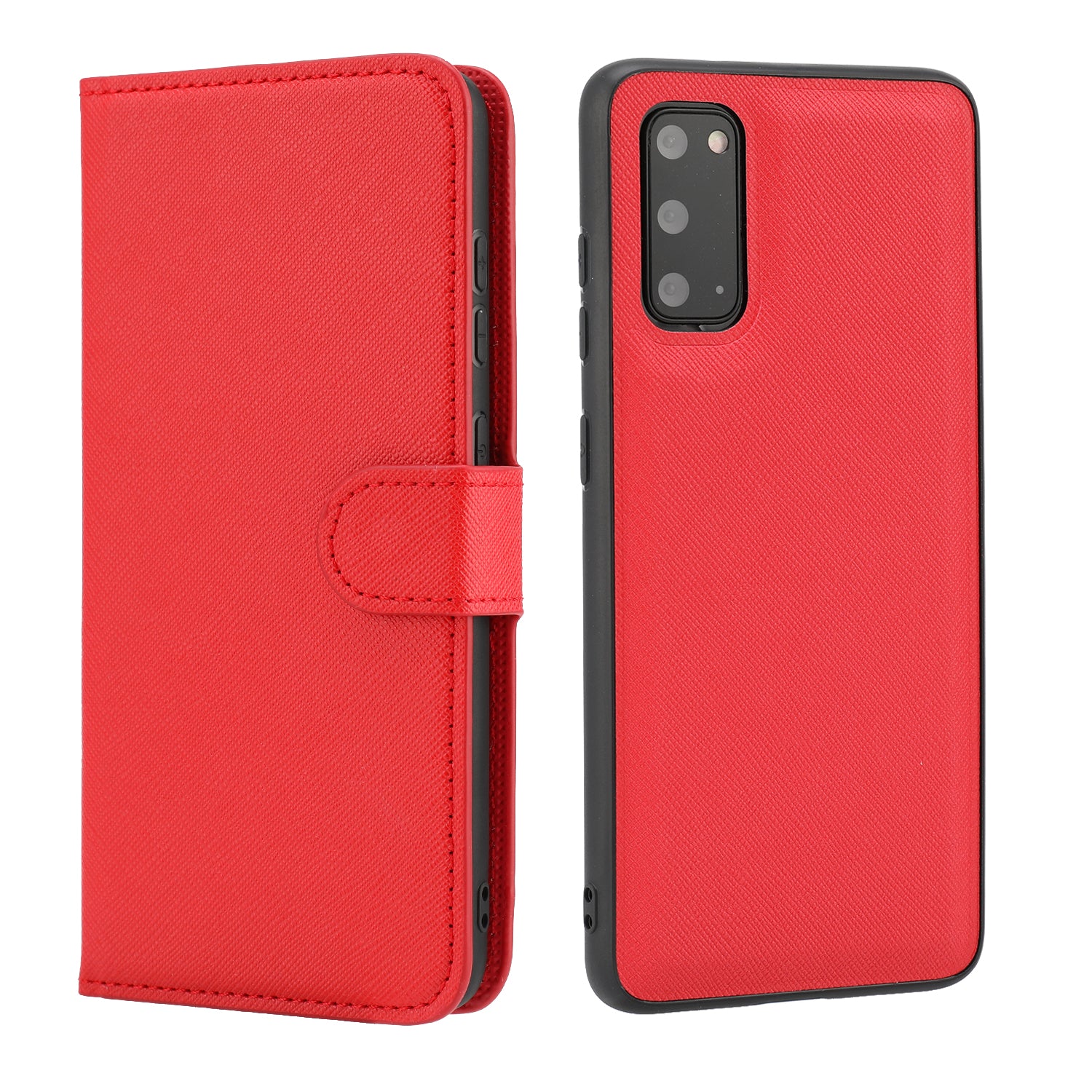 Cross Texture Protective Leather Wallet Cover + Removable TPU Case for Samsung Galaxy S20 4G/S20 5G - Red