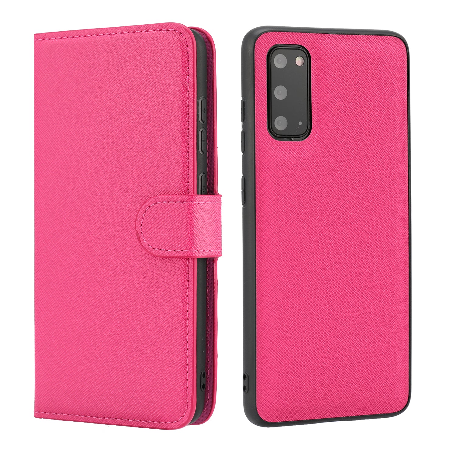 Cross Texture Protective Leather Wallet Cover + Removable TPU Case for Samsung Galaxy S20 4G/S20 5G - Rose