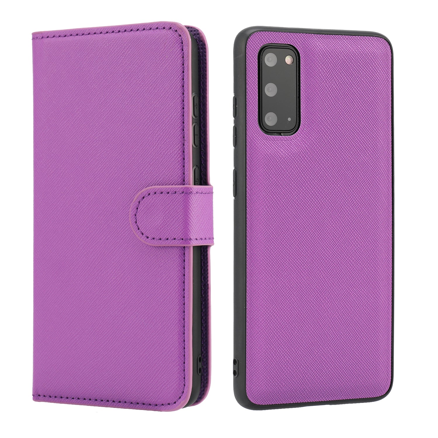 Cross Texture Protective Leather Wallet Cover + Removable TPU Case for Samsung Galaxy S20 4G/S20 5G - Purple