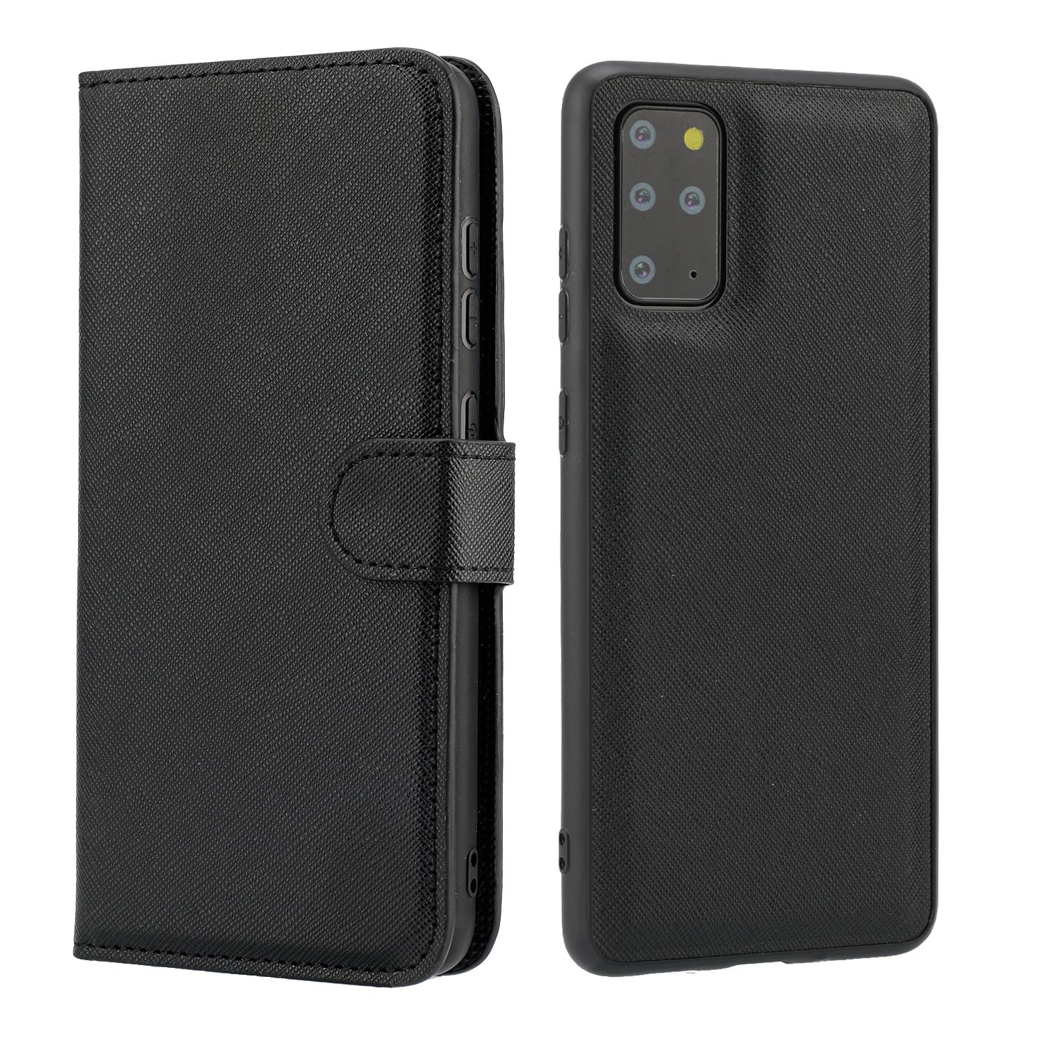 Cross Skin Leather Wallet Cover + Removable TPU Cover for Samsung Galaxy S20 Plus - Black