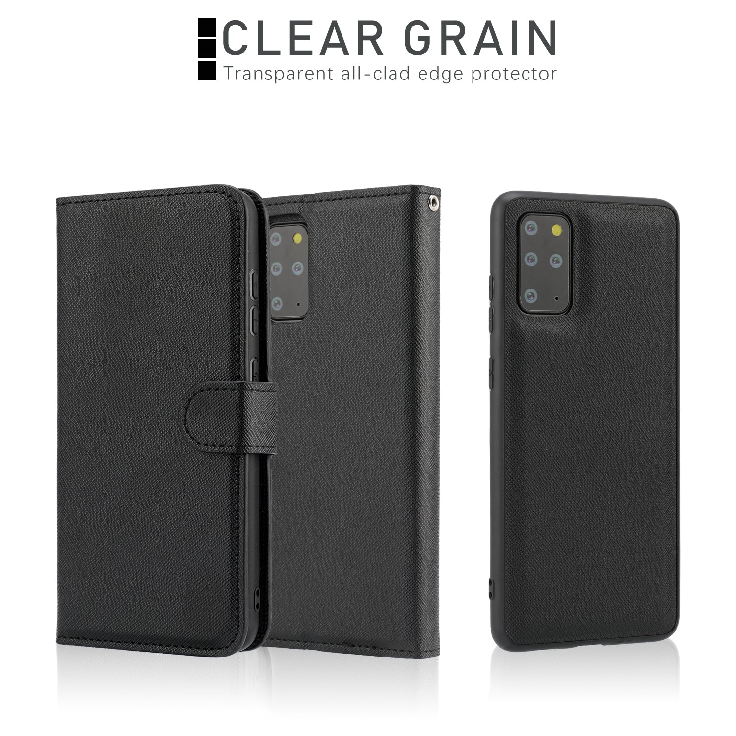 Cross Skin Leather Wallet Cover + Removable TPU Cover for Samsung Galaxy S20 Plus - Black