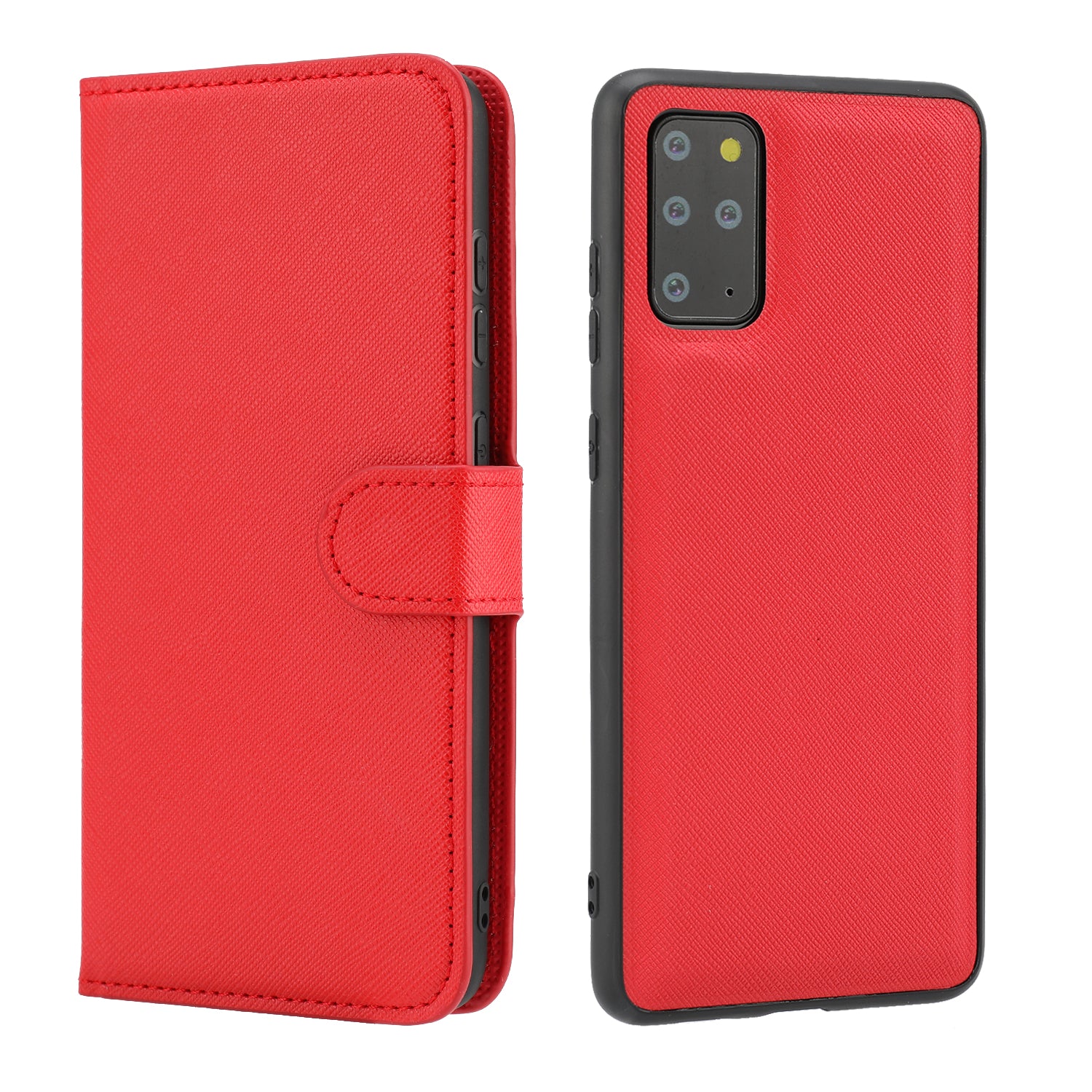 Cross Skin Leather Wallet Cover + Removable TPU Cover for Samsung Galaxy S20 Plus - Red