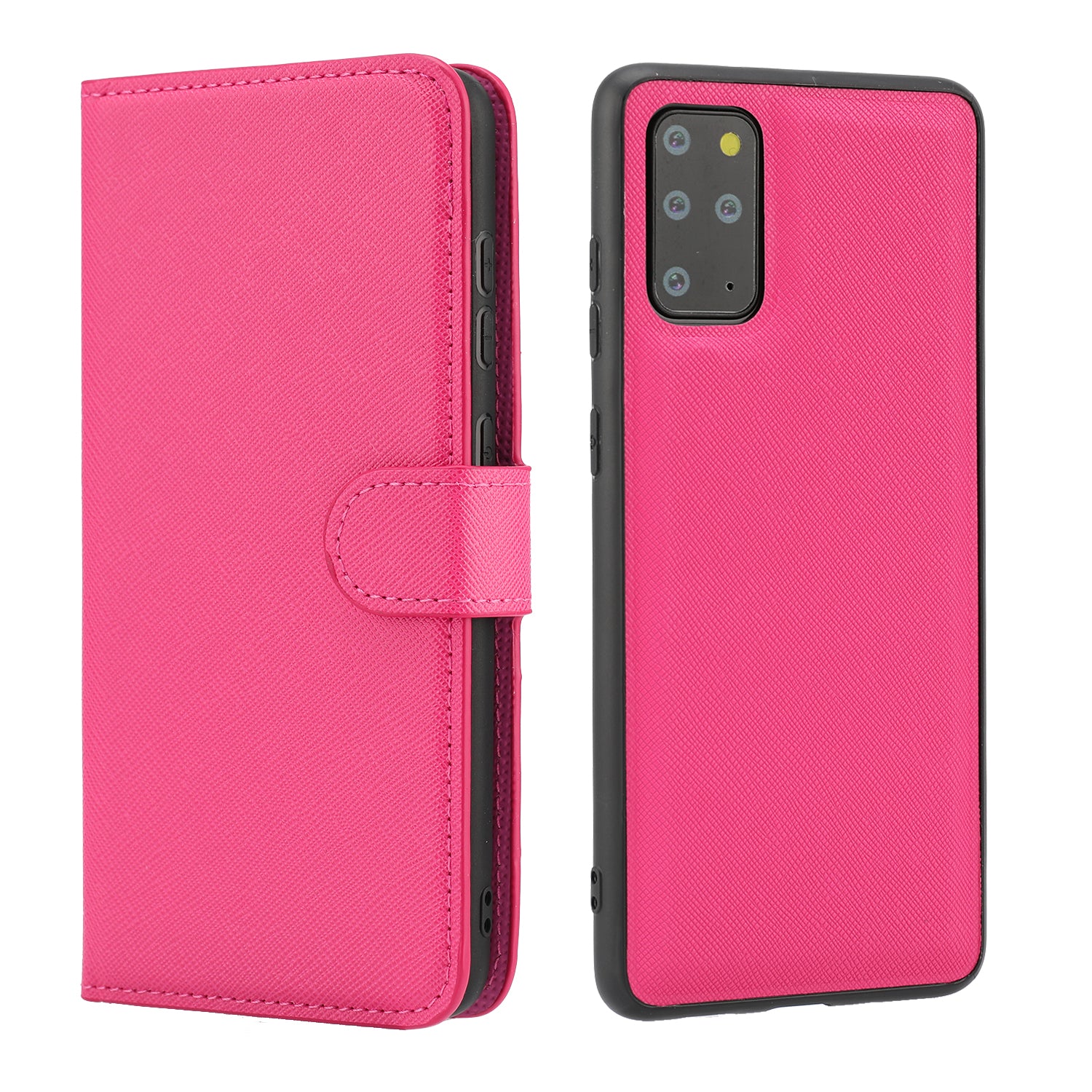 Cross Skin Leather Wallet Cover + Removable TPU Cover for Samsung Galaxy S20 Plus - Rose