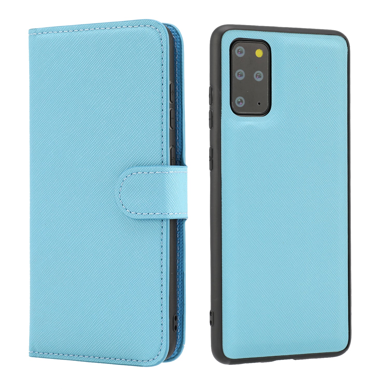 Cross Skin Leather Wallet Cover + Removable TPU Cover for Samsung Galaxy S20 Plus - Blue