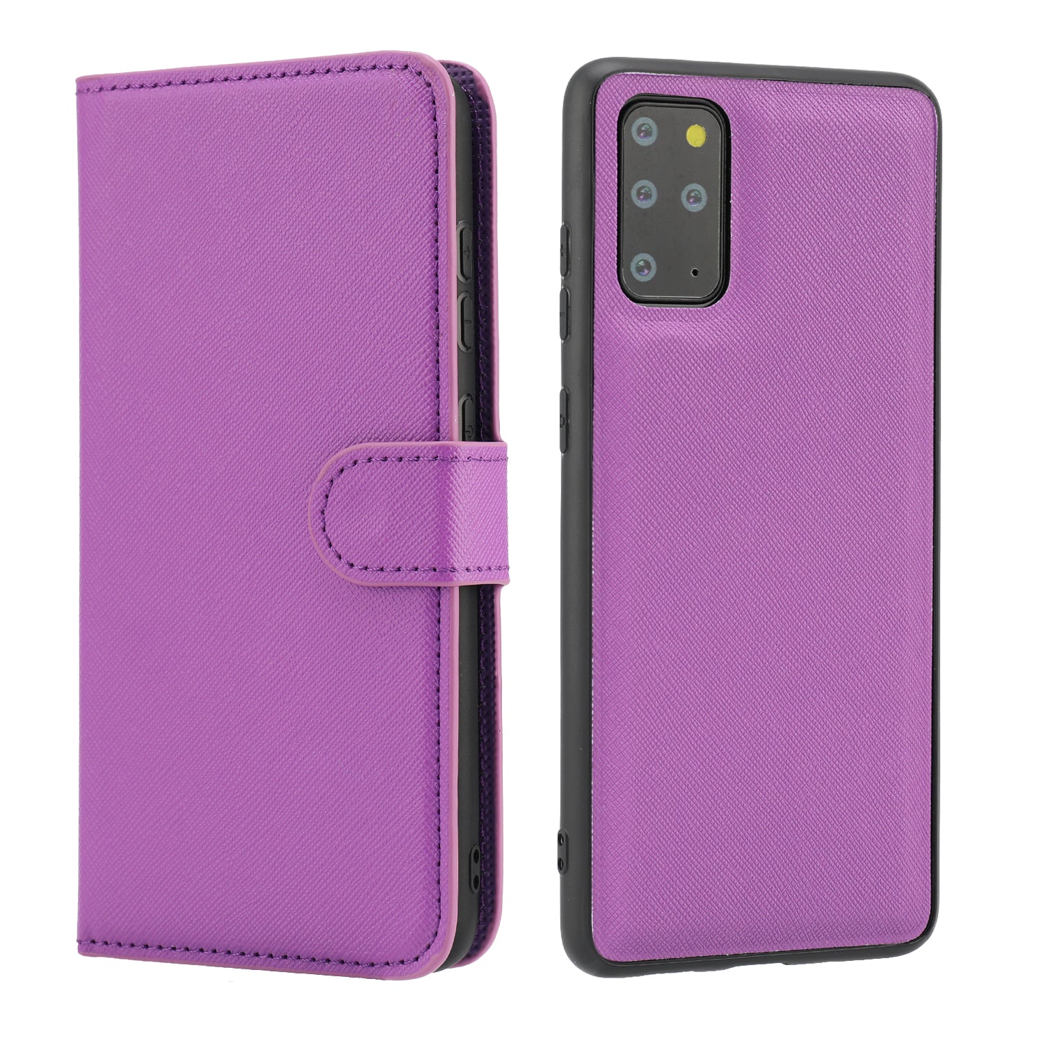 Cross Skin Leather Wallet Cover + Removable TPU Cover for Samsung Galaxy S20 Plus - Purple