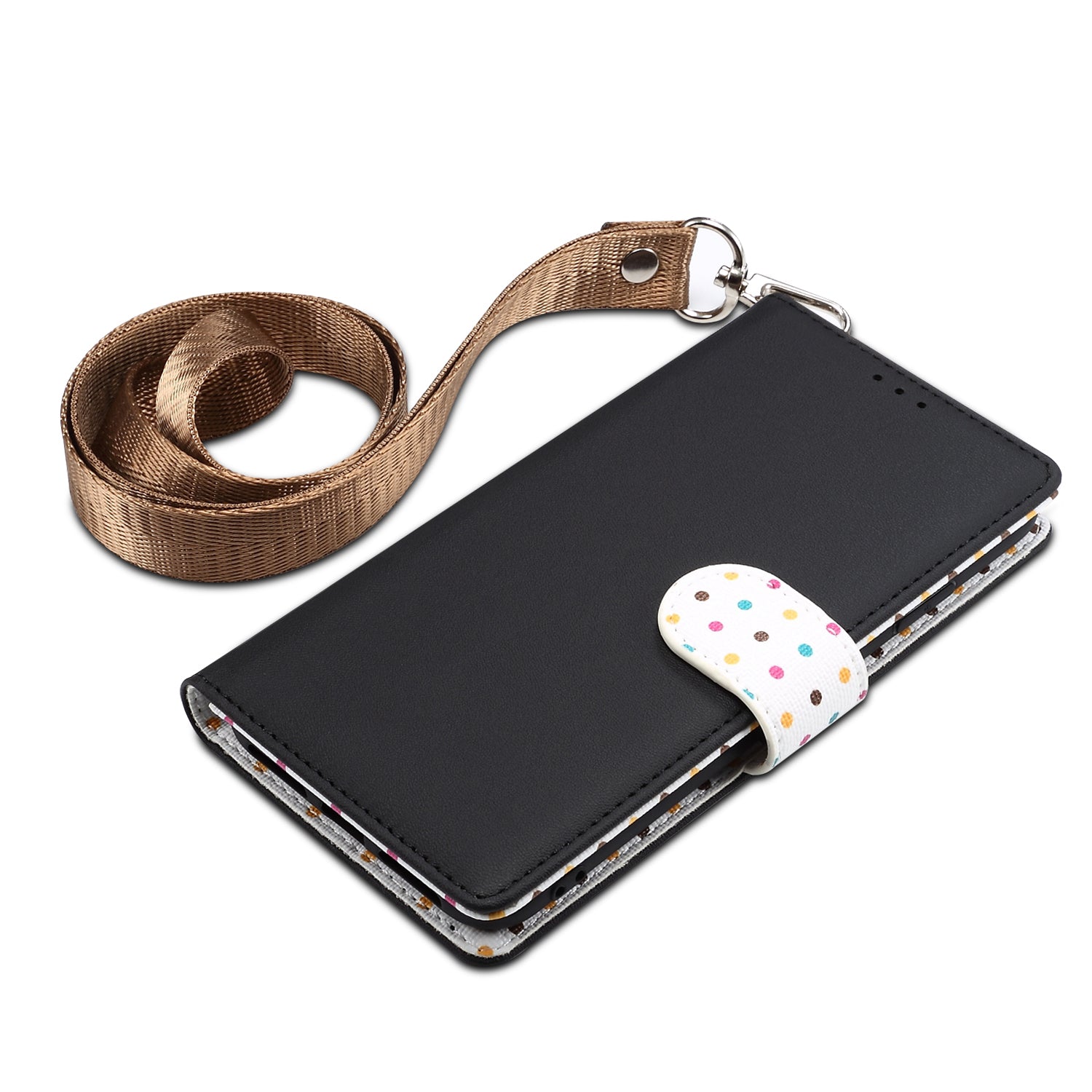 Retro Dots Decor Leather Phone Cover Shell with Lanyard for Samsung Galaxy S20 Plus / S20 Plus 5G - Black