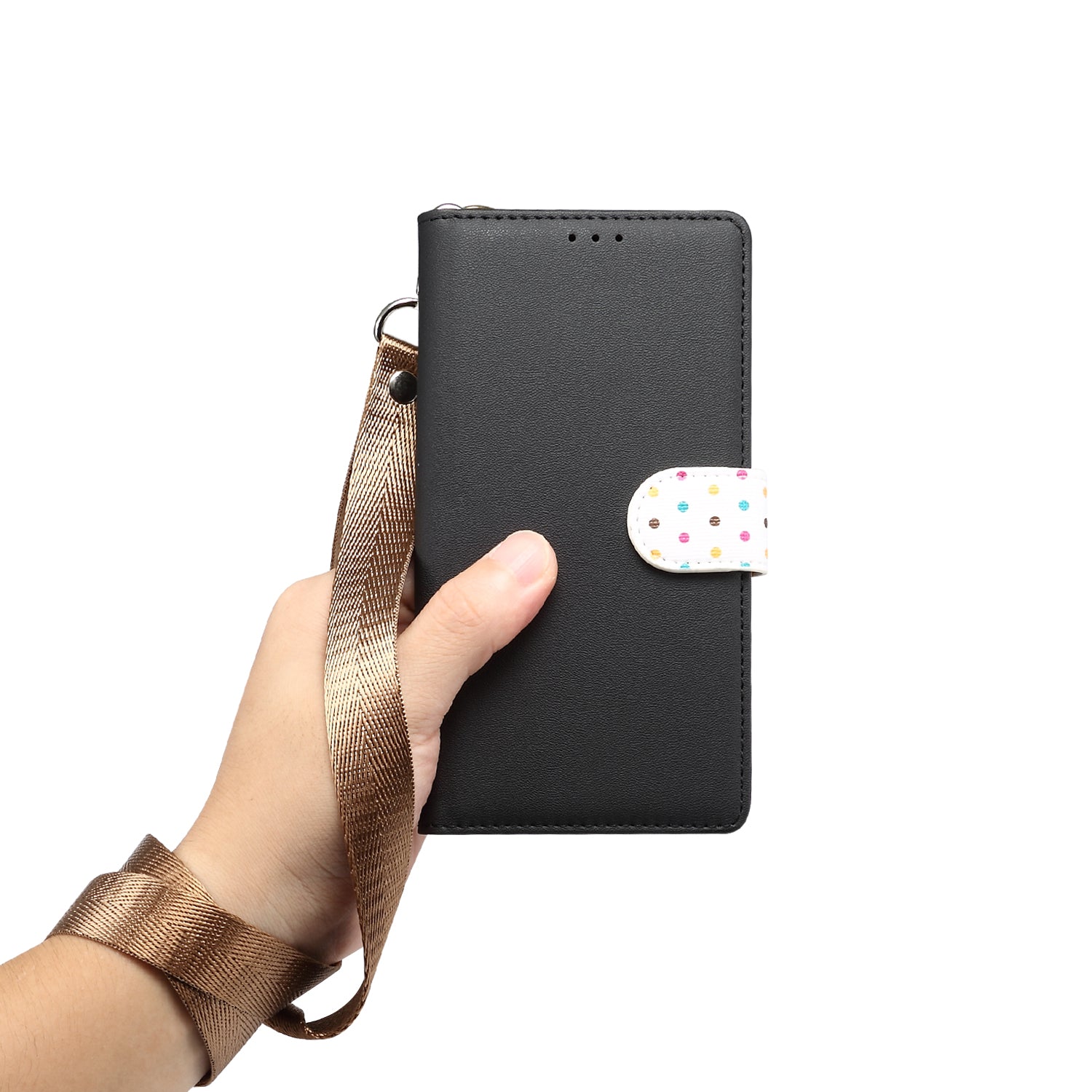 Retro Dots Decor Leather Phone Cover Shell with Lanyard for Samsung Galaxy S20 Plus / S20 Plus 5G - Black