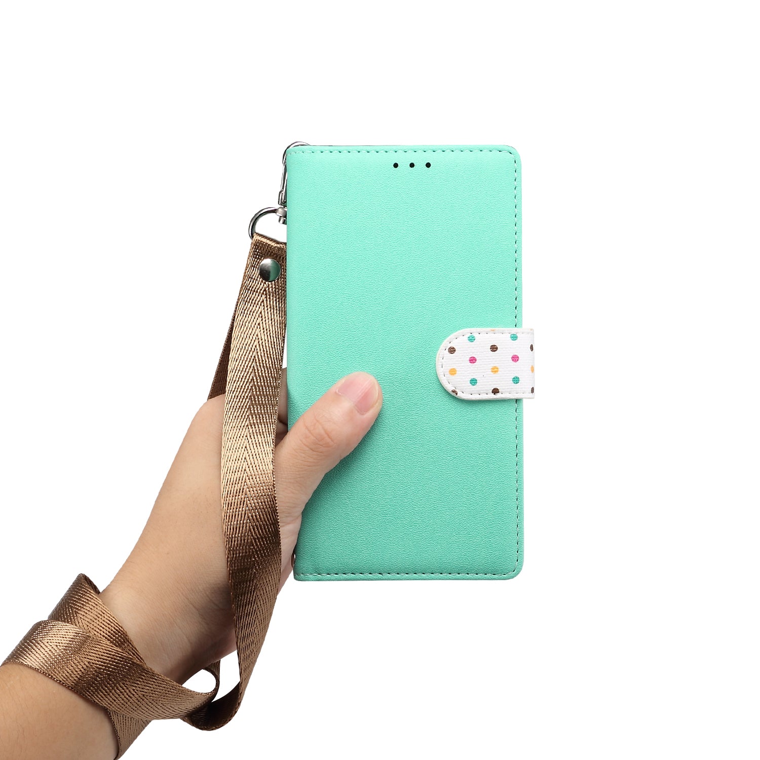 Retro Dots Decor Leather Phone Cover Shell with Lanyard for Samsung Galaxy S20 Plus / S20 Plus 5G - Green