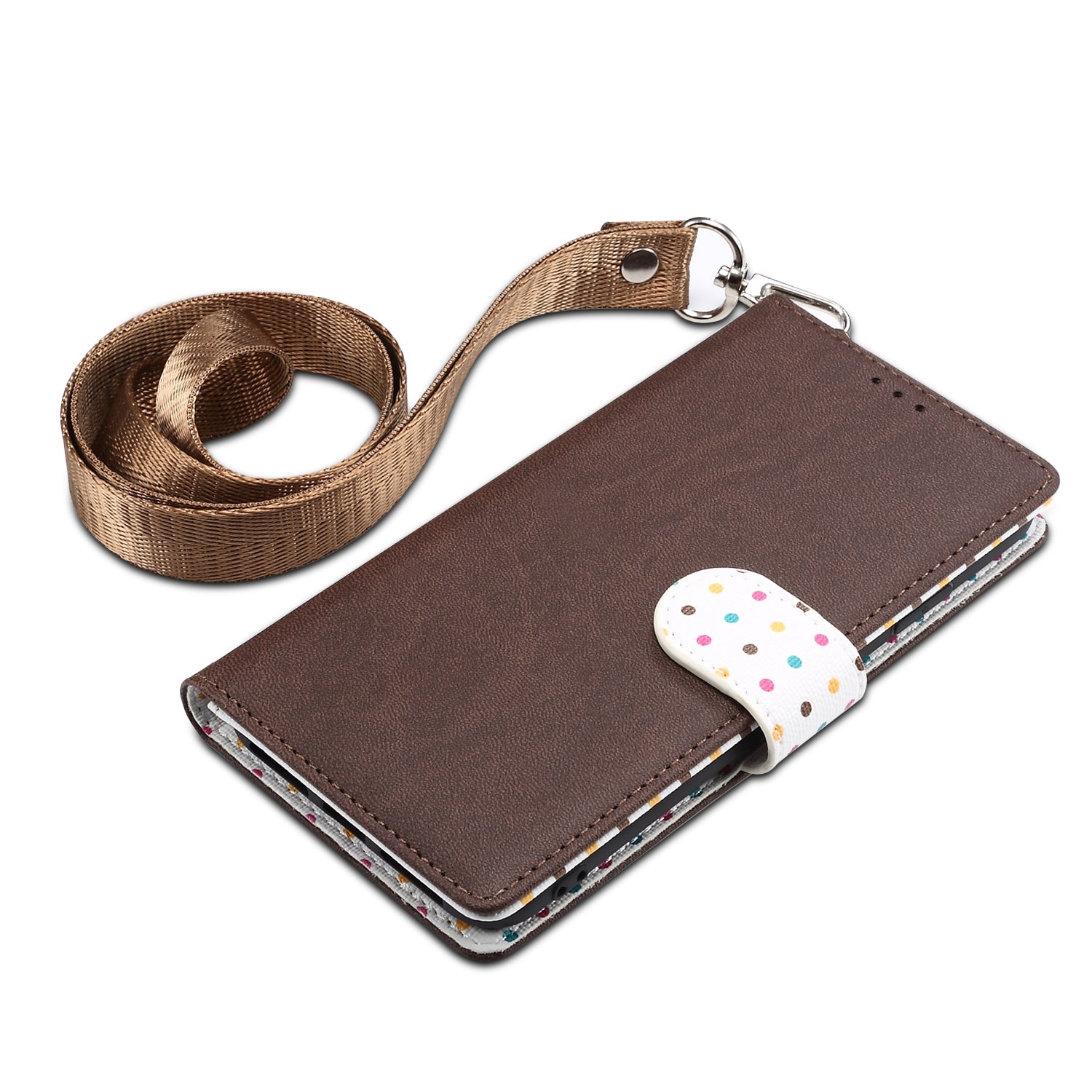 Retro Dots Decor Leather Phone Cover Shell with Lanyard for Samsung Galaxy S20 Plus / S20 Plus 5G - Brown