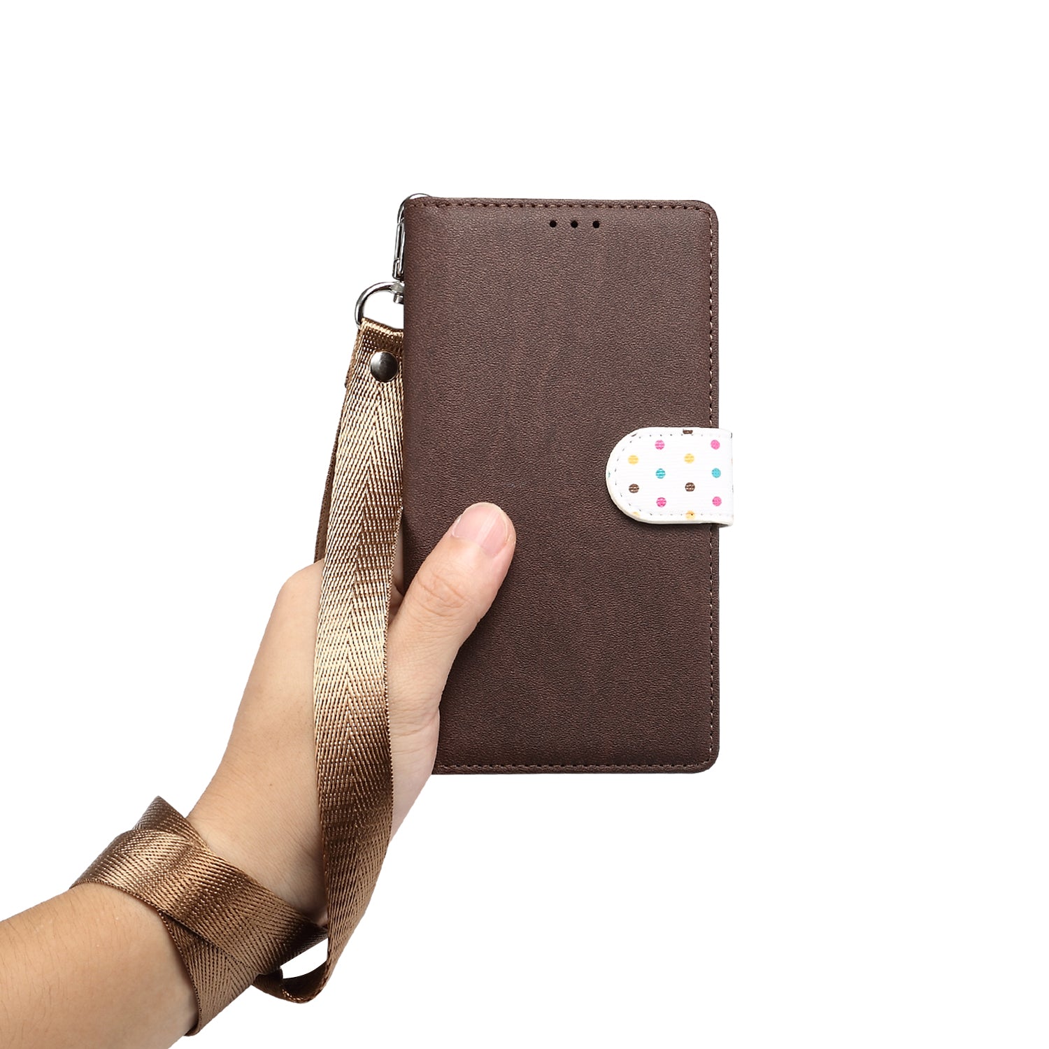 Retro Dots Decor Leather Phone Cover Shell with Lanyard for Samsung Galaxy S20 Plus / S20 Plus 5G - Brown