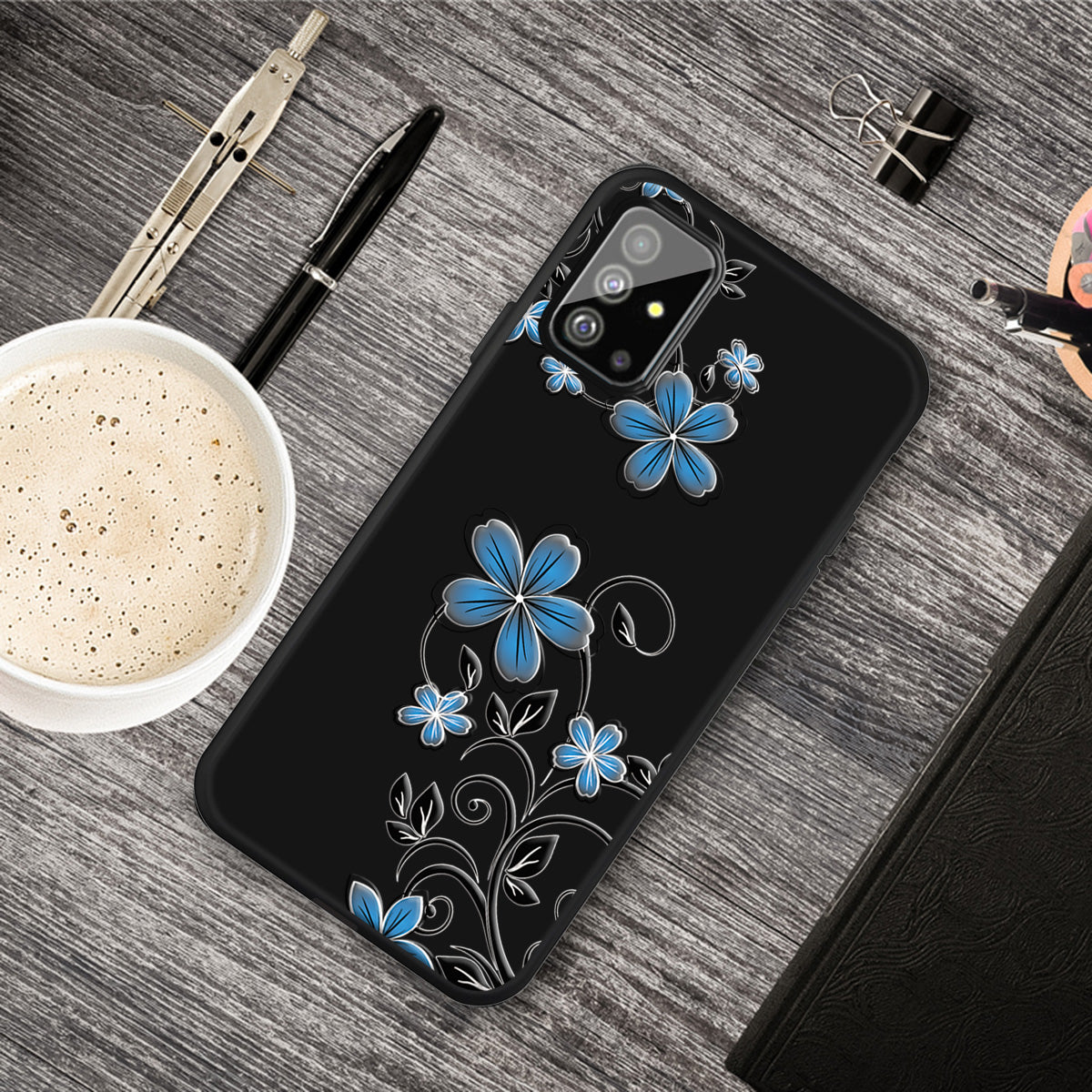 Matte Pattern Printing TPU Back Case for Samsung Galaxy S20 Plus - Blue Flowers