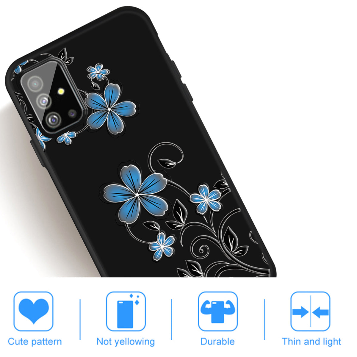 Matte Pattern Printing TPU Back Case for Samsung Galaxy S20 Plus - Blue Flowers