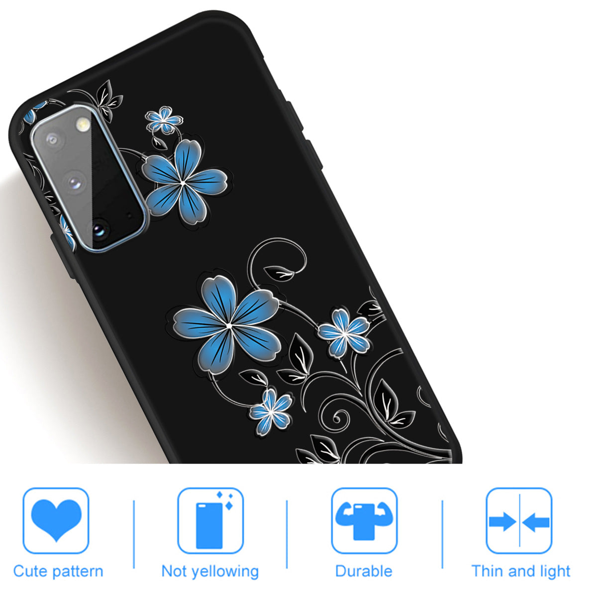 Matte Pattern Printing TPU Phone Cover for Samsung Galaxy S20 4G/S20 5G - Blue Flowers