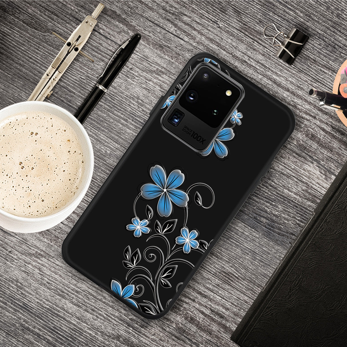 Matte Pattern Printing Soft TPU Case Cover for Samsung Galaxy S20 Ultra - Blue Flower