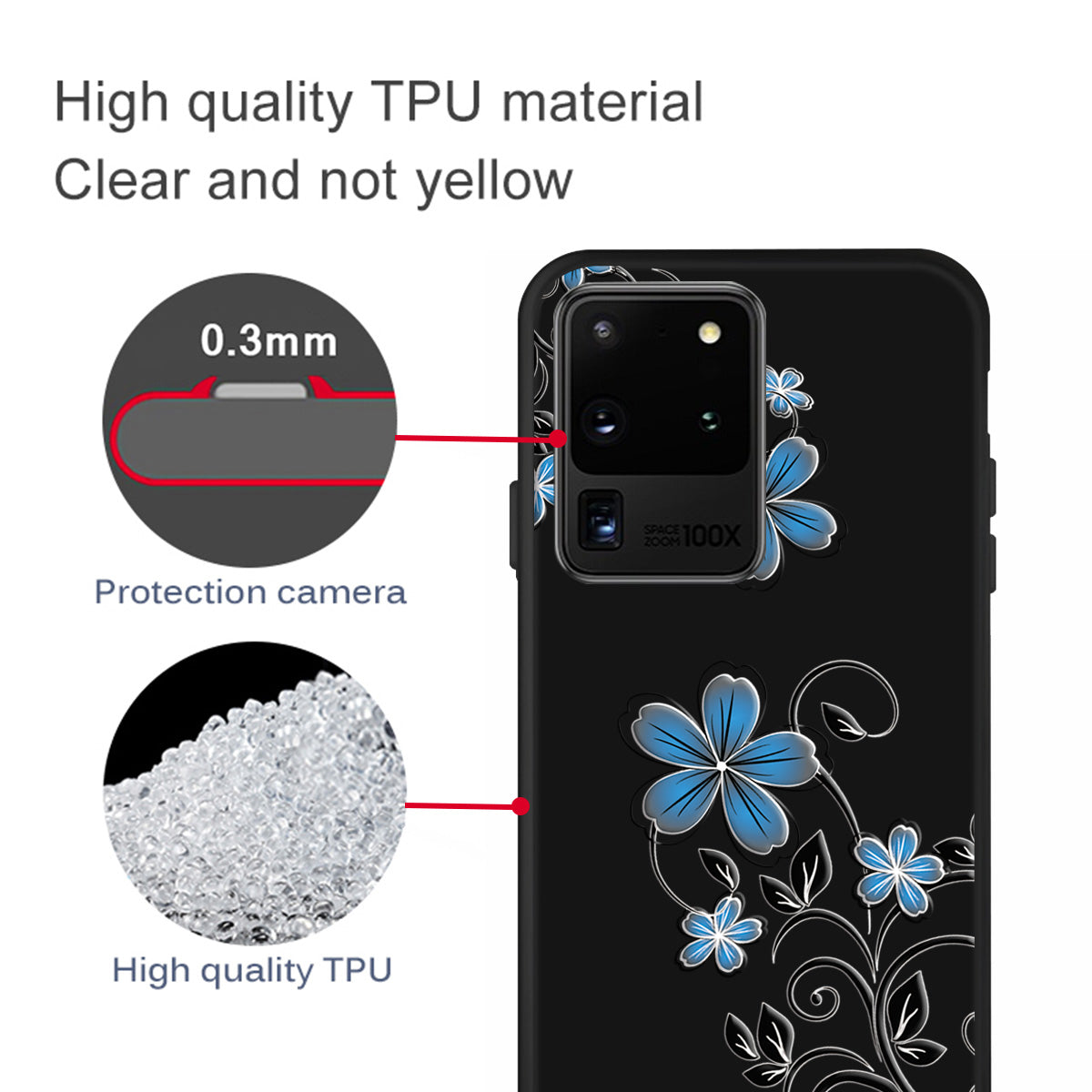 Matte Pattern Printing Soft TPU Case Cover for Samsung Galaxy S20 Ultra - Blue Flower