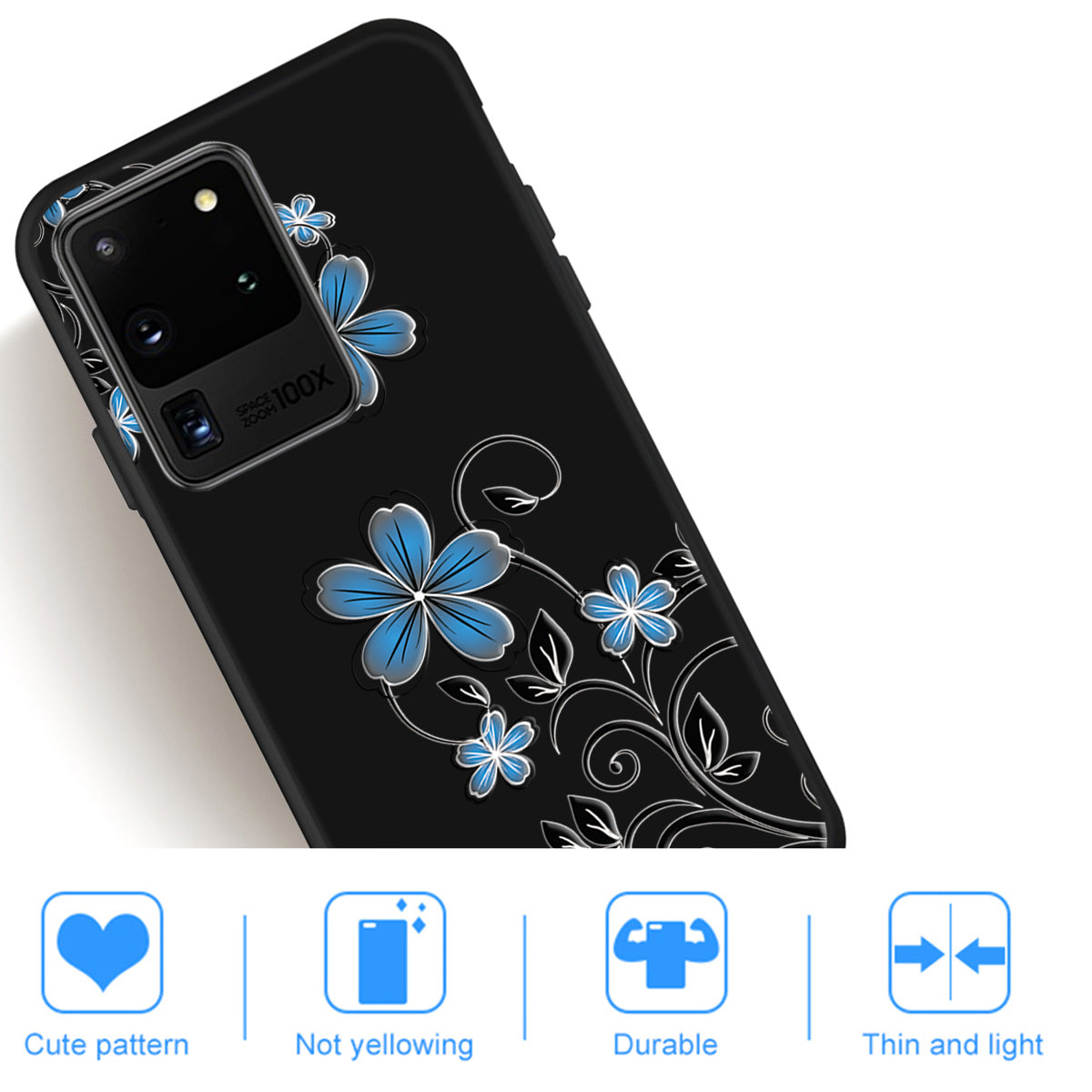 Matte Pattern Printing Soft TPU Case Cover for Samsung Galaxy S20 Ultra - Blue Flower