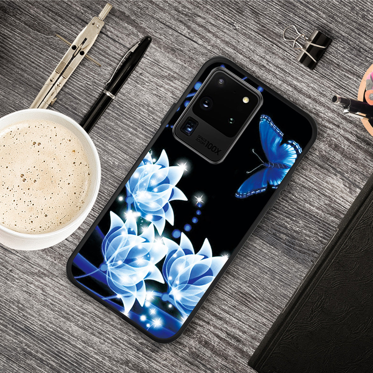 Matte Pattern Printing Soft TPU Case Cover for Samsung Galaxy S20 Ultra - Blue Butterfly