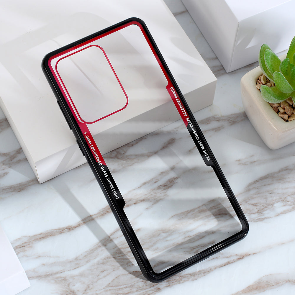 Clear PC Back + Silicone Frame Cover Casing for Samsung Galaxy S20 Ultra - Red / Black