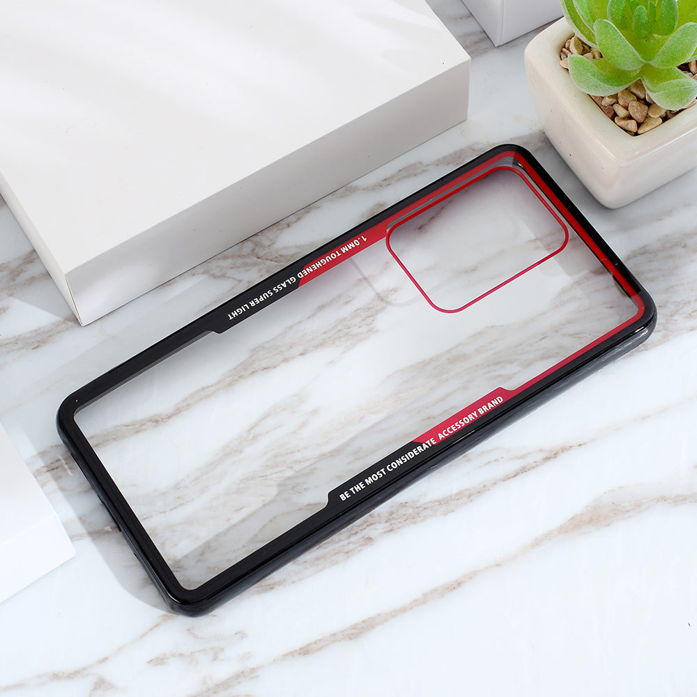 Clear PC Back + Silicone Frame Cover Casing for Samsung Galaxy S20 Ultra - Red / Black