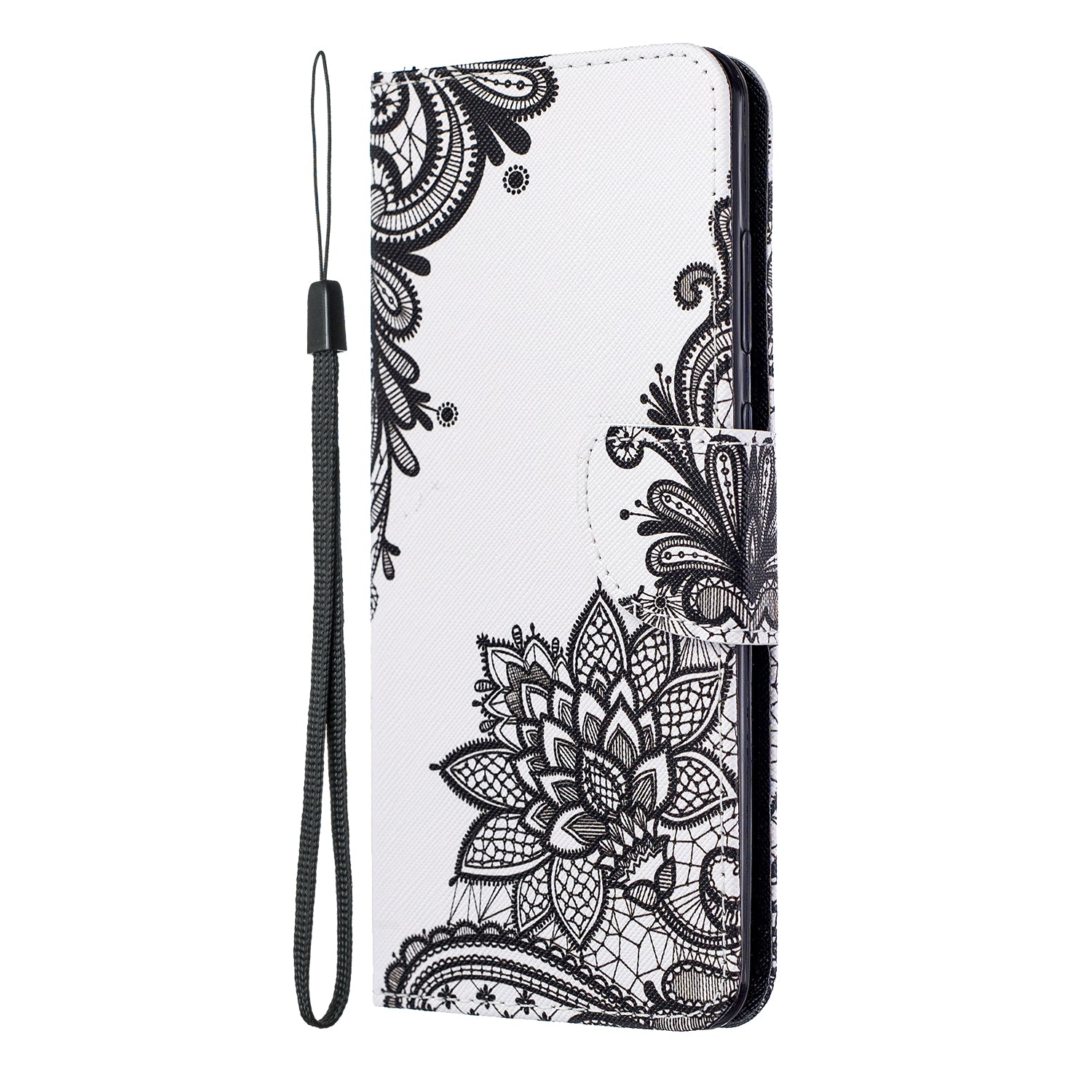 Pattern Printing Cross Texture Leather Wallet Case for Samsung Galaxy S20 Ultra - Black Flower