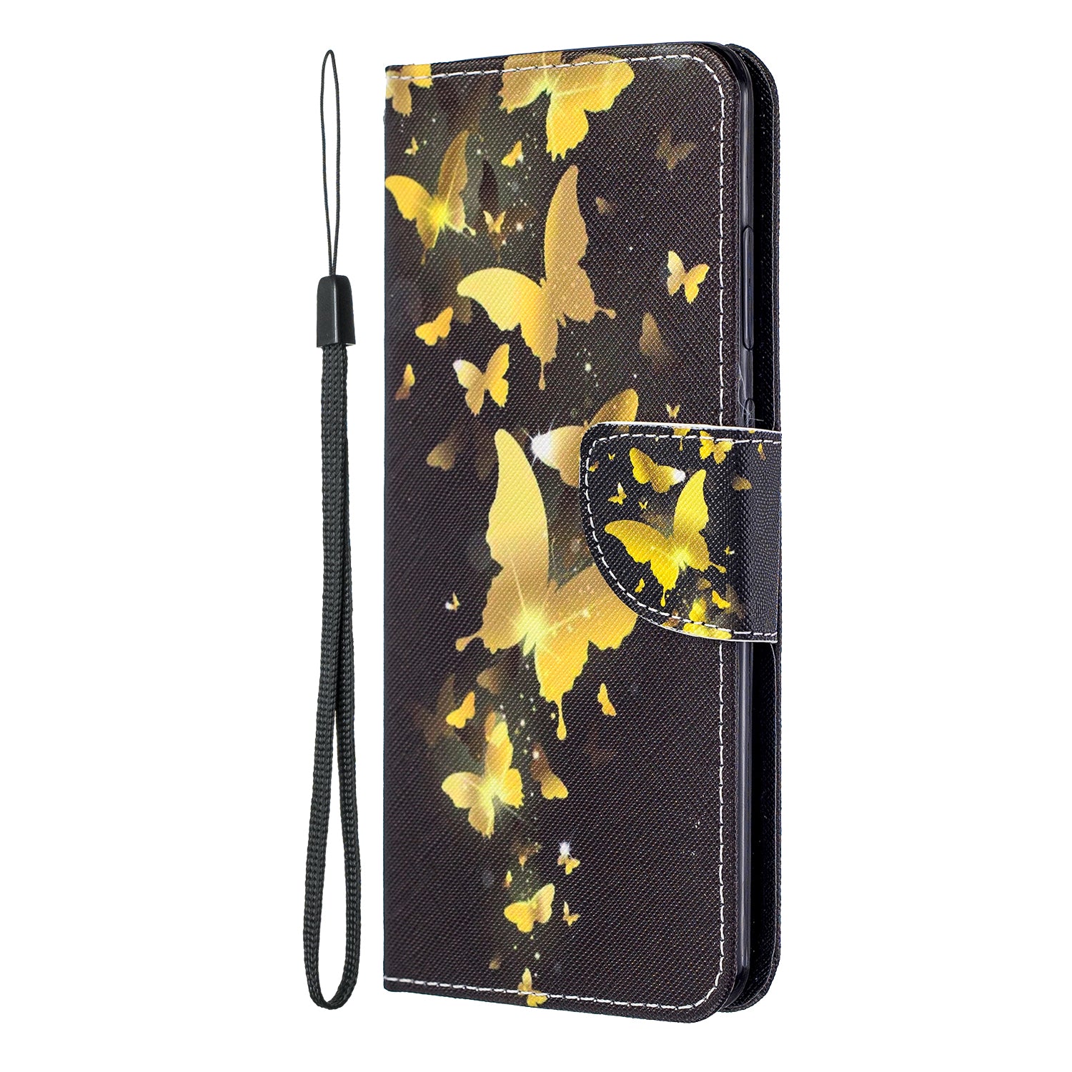 Pattern Printing Cross Texture Leather Wallet Case for Samsung Galaxy S20 Ultra - Gold Butterfly