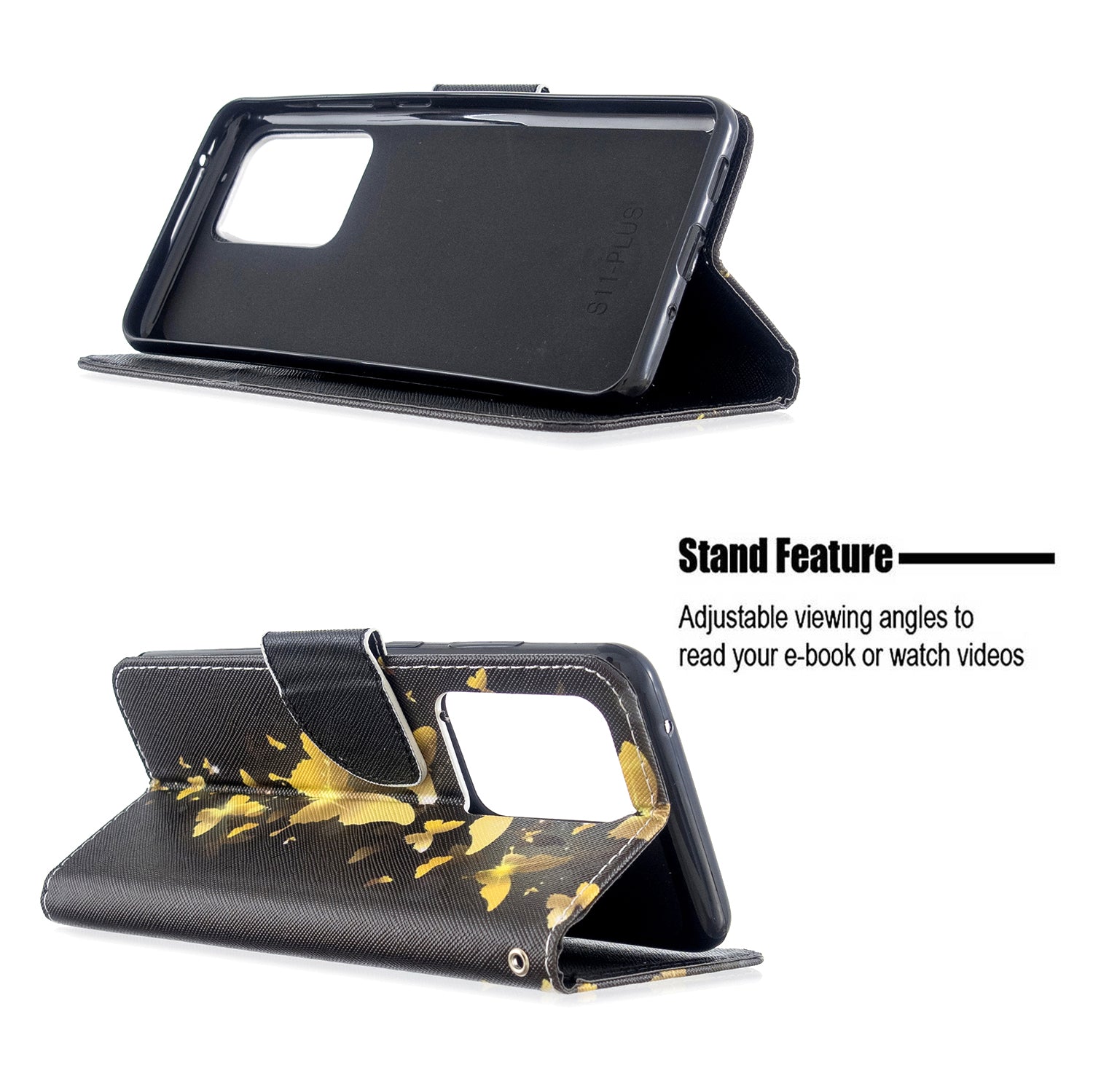 Pattern Printing Cross Texture Leather Wallet Case for Samsung Galaxy S20 Ultra - Gold Butterfly