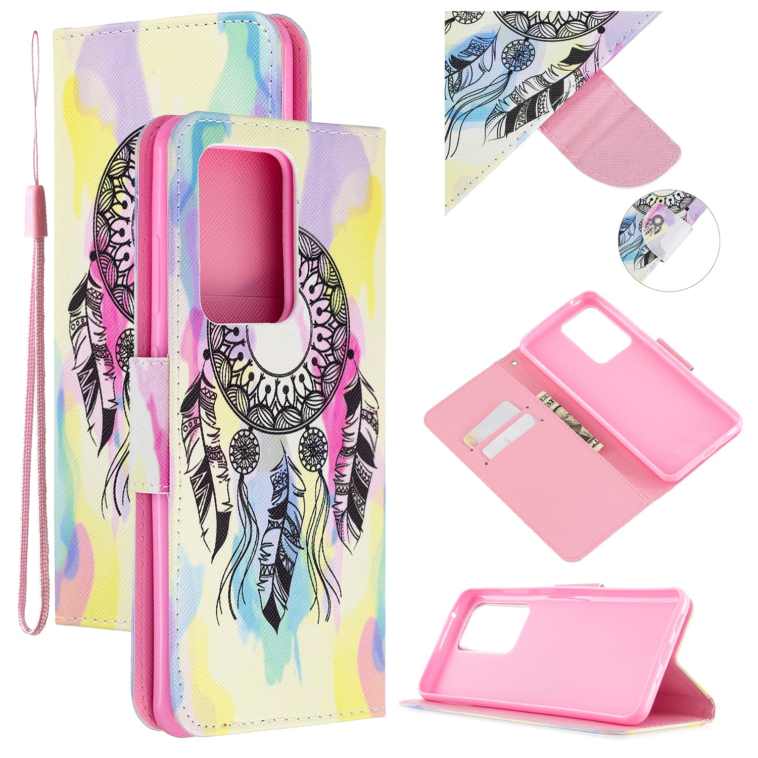 Pattern Printing Cross Texture Leather Wallet Case for Samsung Galaxy S20 Ultra - Dream Catcher