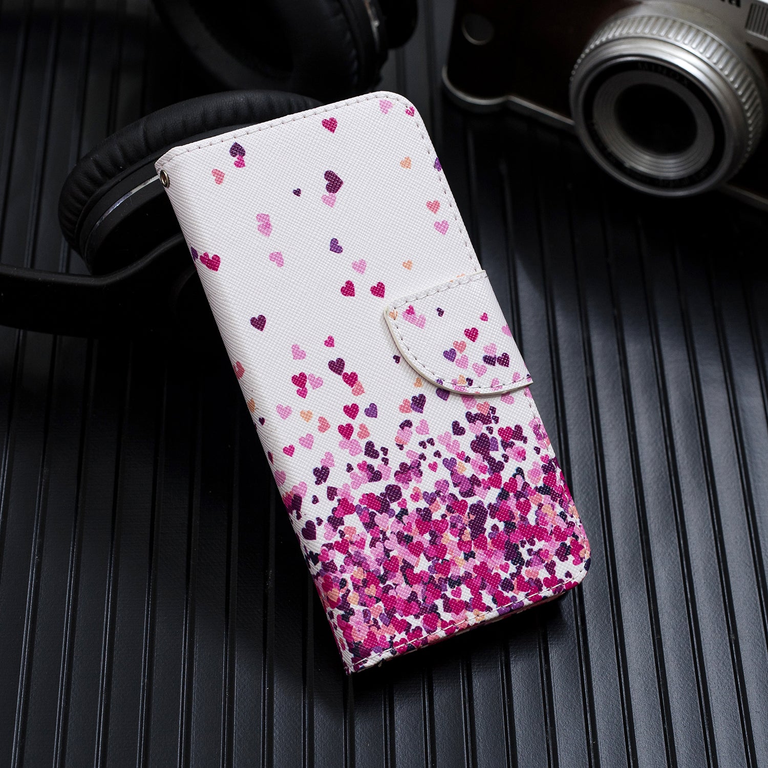 Pattern Printing Cross Texture Leather Wallet Case for Samsung Galaxy S20 Ultra - Hearts