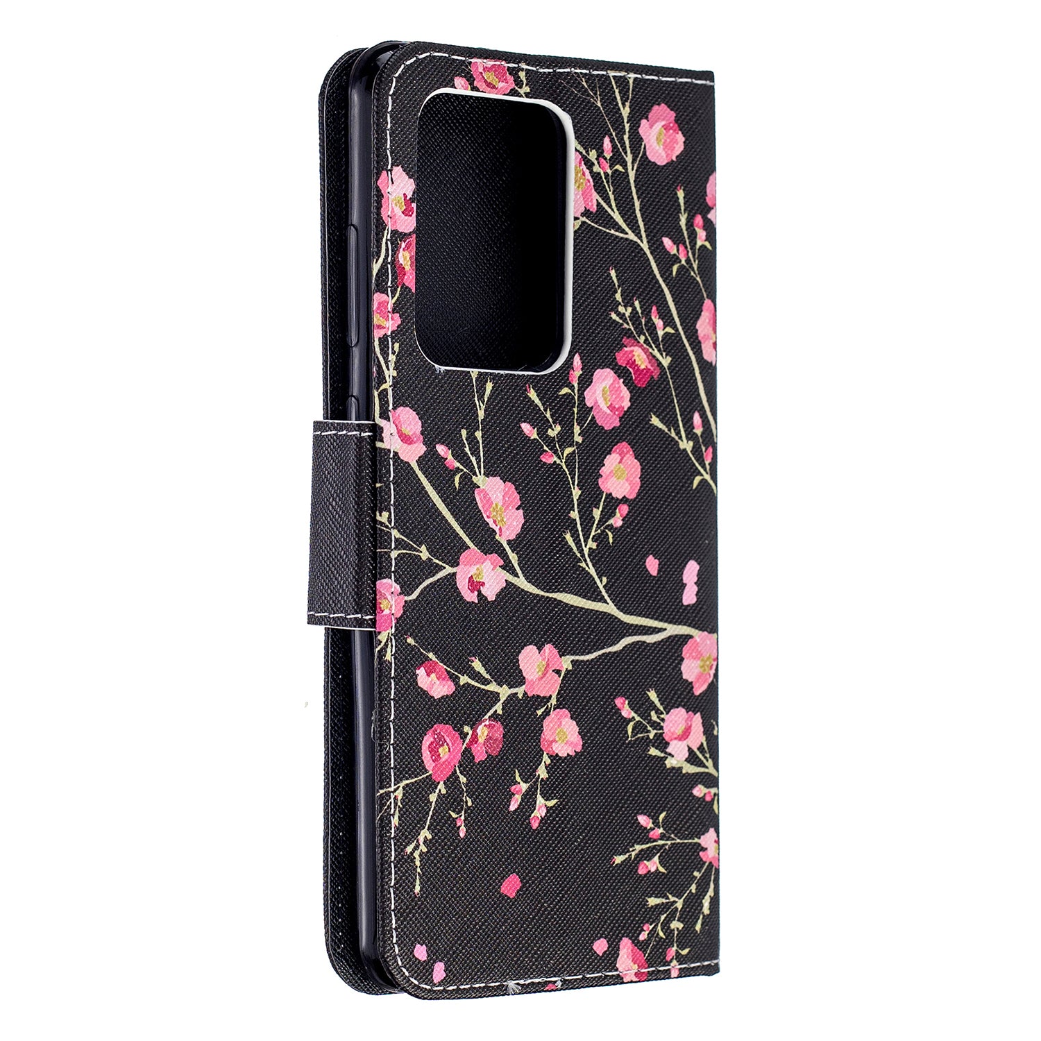 Pattern Printing Cross Texture Leather Wallet Case for Samsung Galaxy S20 Ultra - Pink Flowers