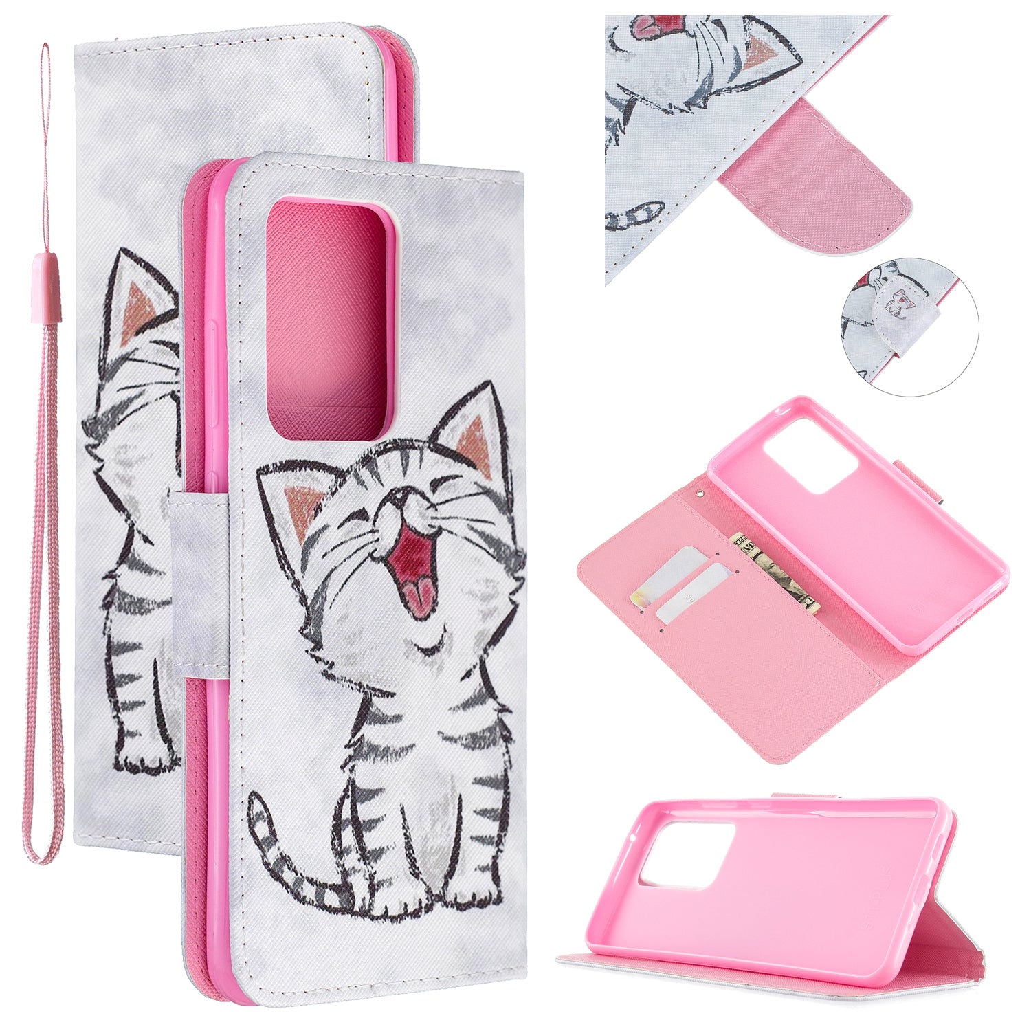 Pattern Printing Cross Texture Leather Wallet Case for Samsung Galaxy S20 Ultra - Happy Cat