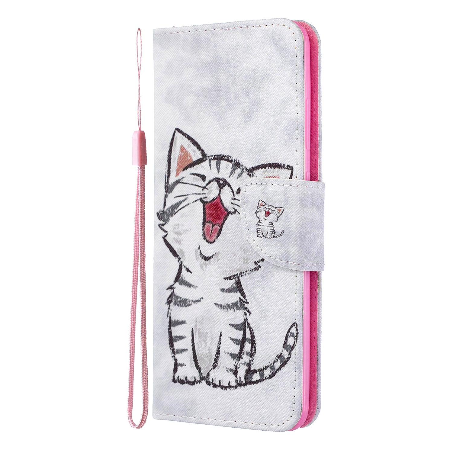 Pattern Printing Cross Texture Leather Wallet Case for Samsung Galaxy S20 Ultra - Happy Cat