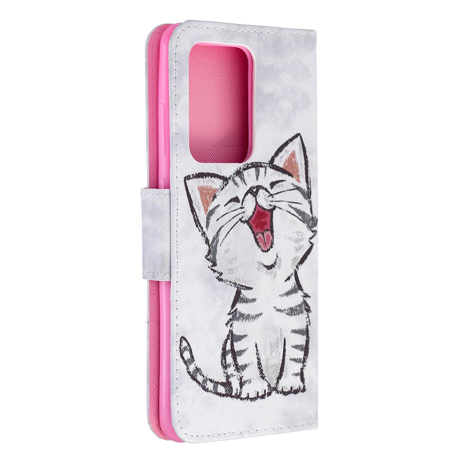 Pattern Printing Cross Texture Leather Wallet Case for Samsung Galaxy S20 Ultra - Happy Cat