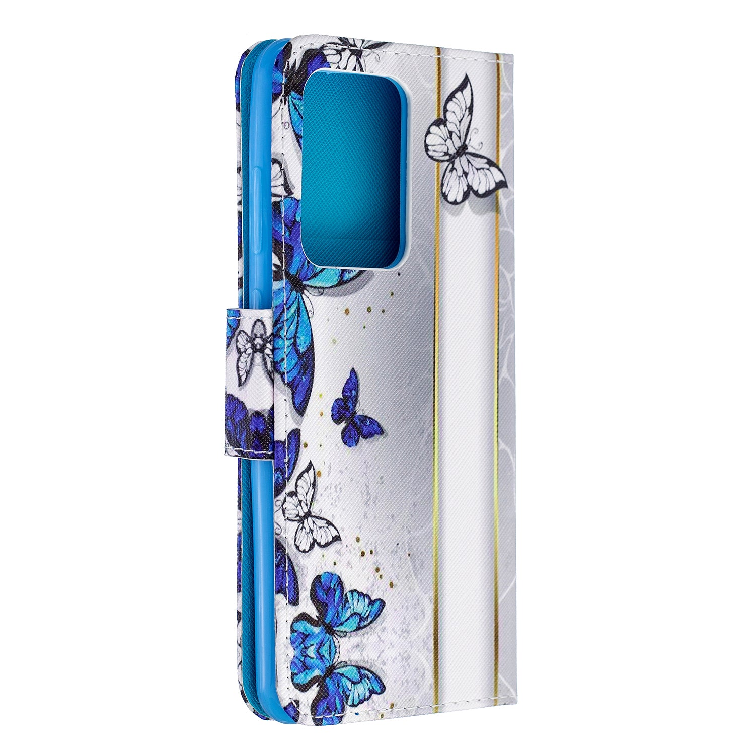 Pattern Printing Cross Texture Leather Wallet Case for Samsung Galaxy S20 Ultra - Blue Butterfly