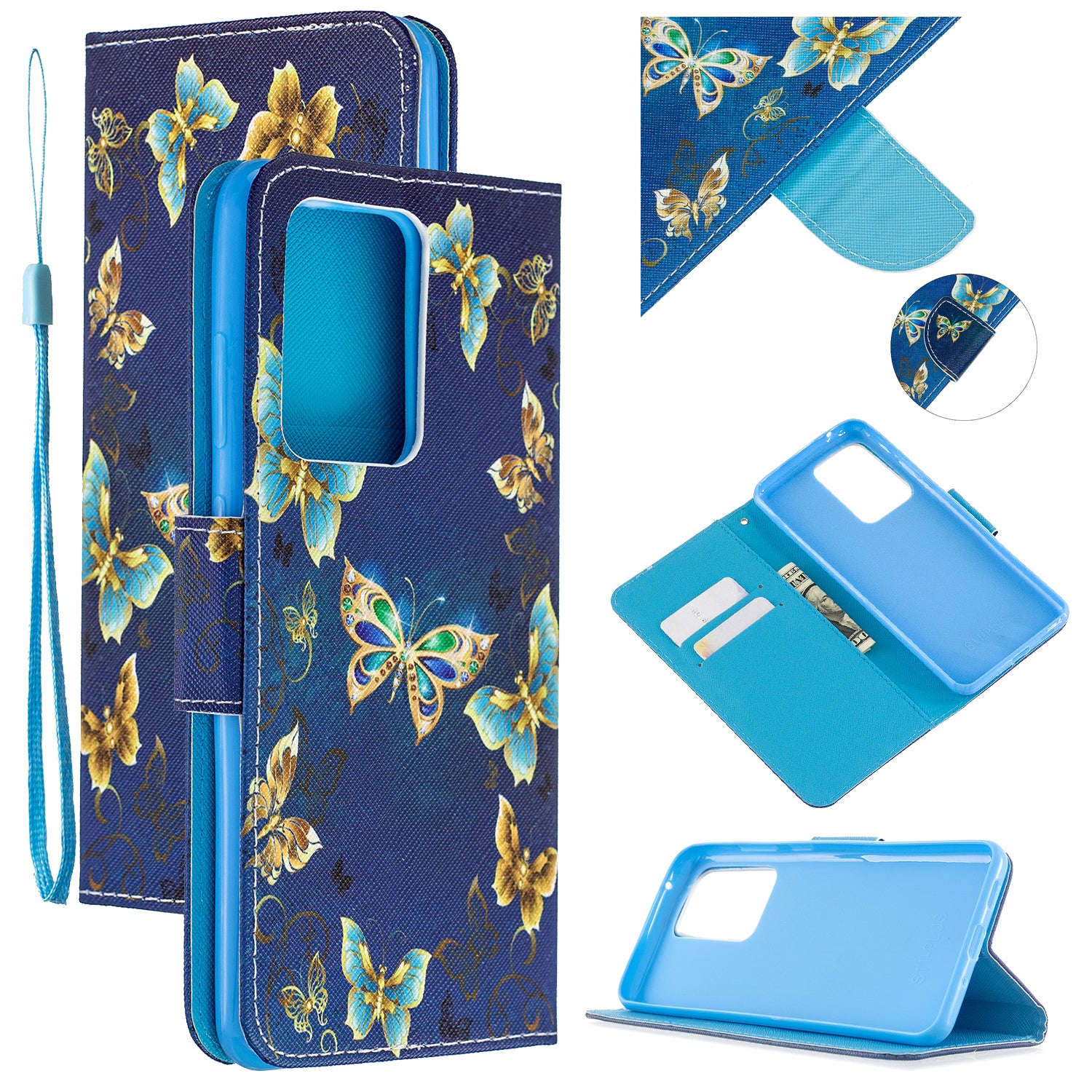 Pattern Printing Cross Texture Leather Wallet Case for Samsung Galaxy S20 Ultra - Butterfly Pattern