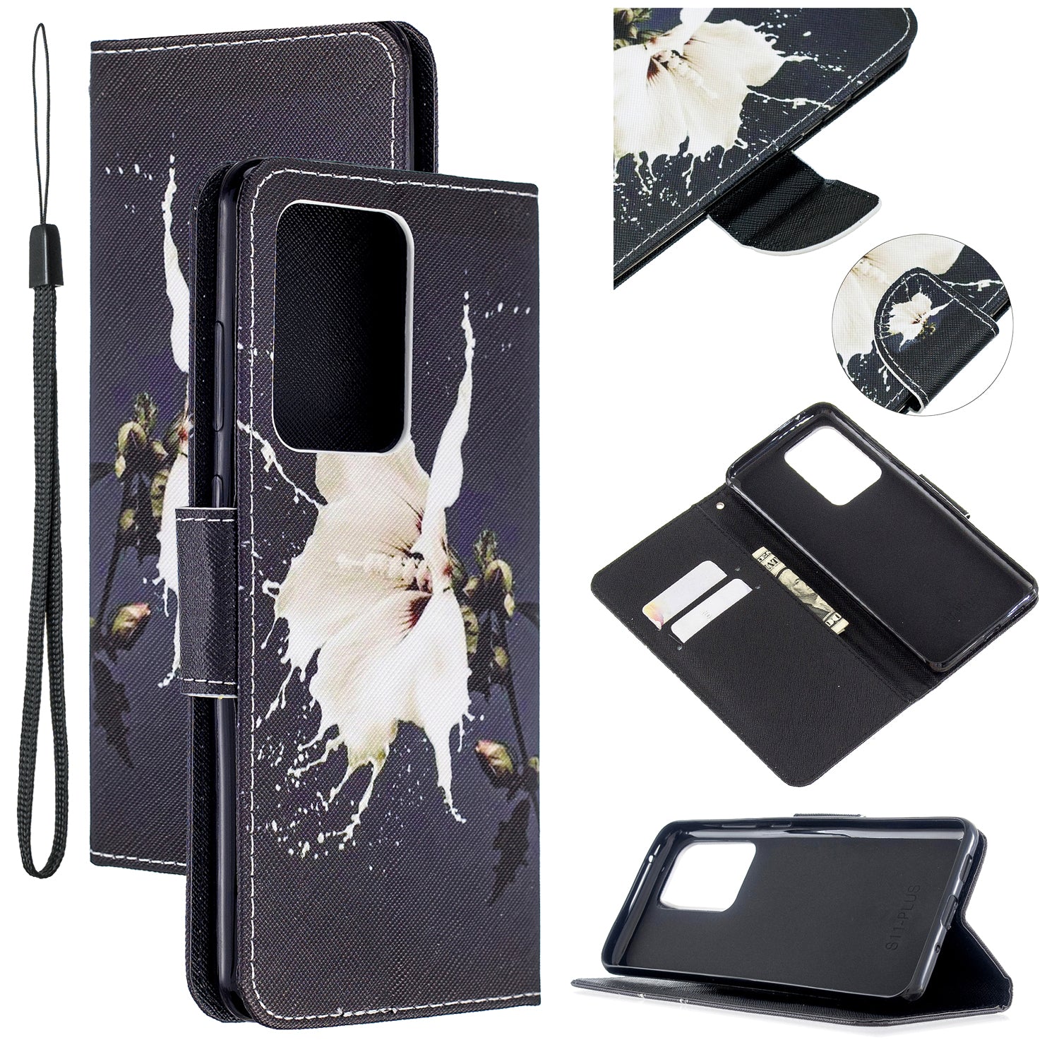 Pattern Printing Cross Texture Leather Wallet Case for Samsung Galaxy S20 Ultra - White Flower