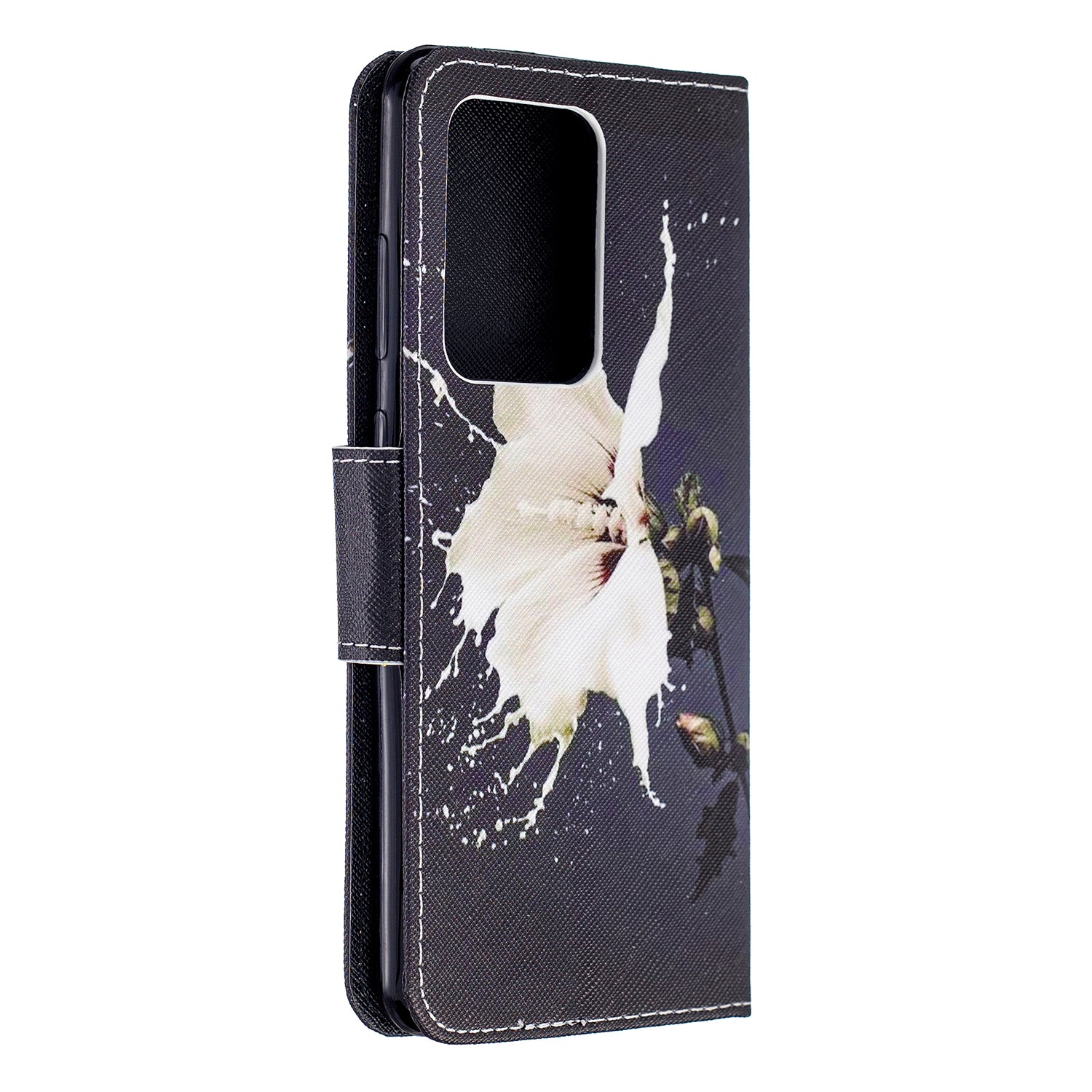 Pattern Printing Cross Texture Leather Wallet Case for Samsung Galaxy S20 Ultra - White Flower