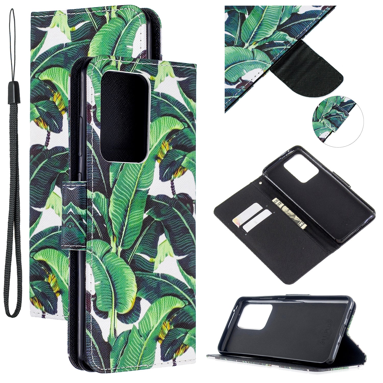 Pattern Printing Cross Texture Leather Wallet Case for Samsung Galaxy S20 Ultra - Leaf Pattern