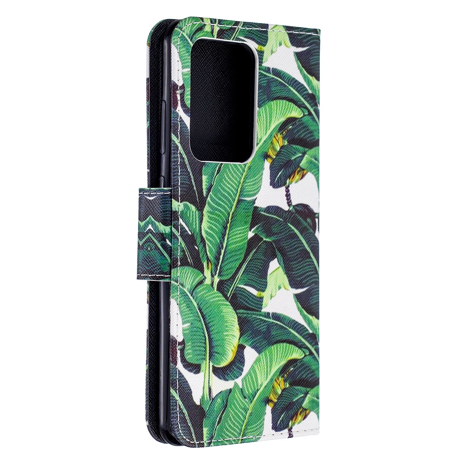 Pattern Printing Cross Texture Leather Wallet Case for Samsung Galaxy S20 Ultra - Leaf Pattern