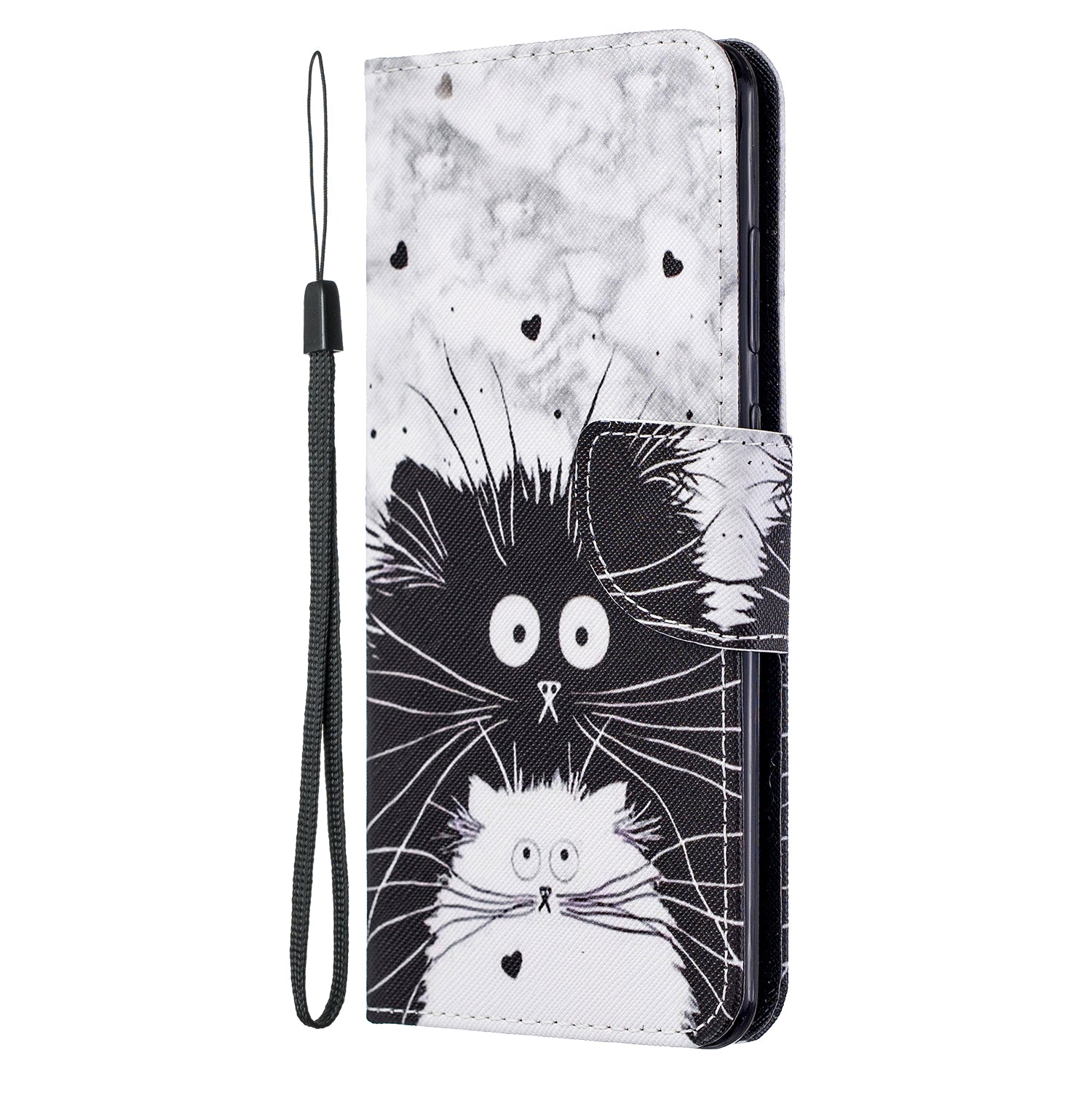 Pattern Printing Cross Texture Leather Wallet Case for Samsung Galaxy S20 Ultra - Black and White Cat