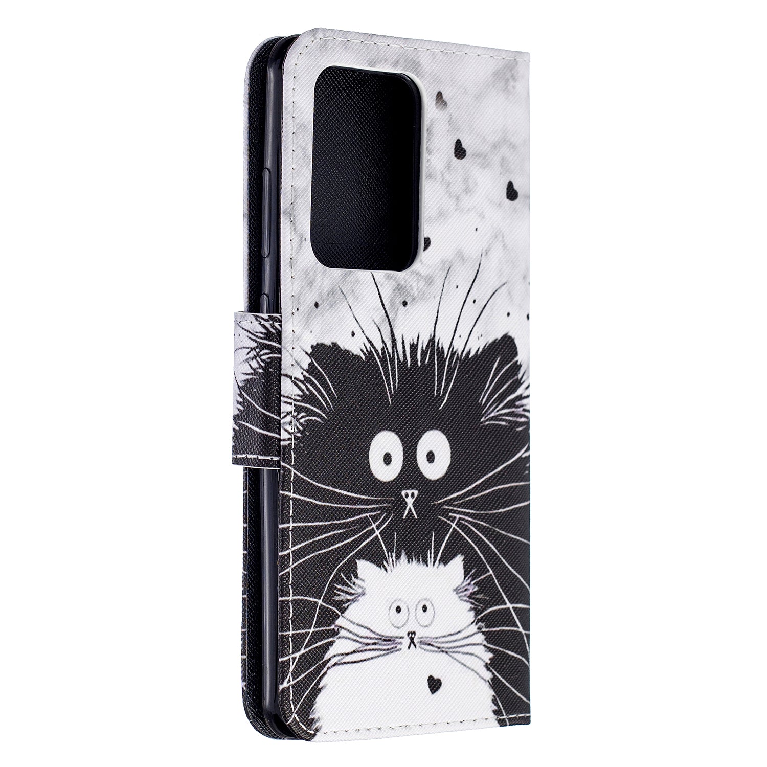 Pattern Printing Cross Texture Leather Wallet Case for Samsung Galaxy S20 Ultra - Black and White Cat