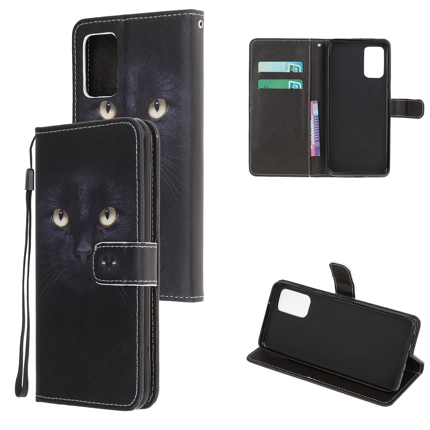 Pattern Printing Cross Texture Leather Wallet Case with Strap for Samsung Galaxy S20 4G/S20 5G - Cat in the Dark