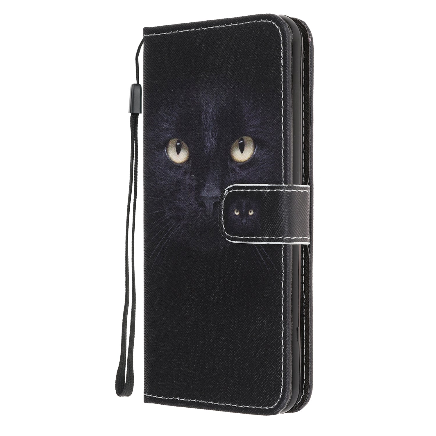 Pattern Printing Cross Texture Leather Wallet Case with Strap for Samsung Galaxy S20 4G/S20 5G - Cat in the Dark