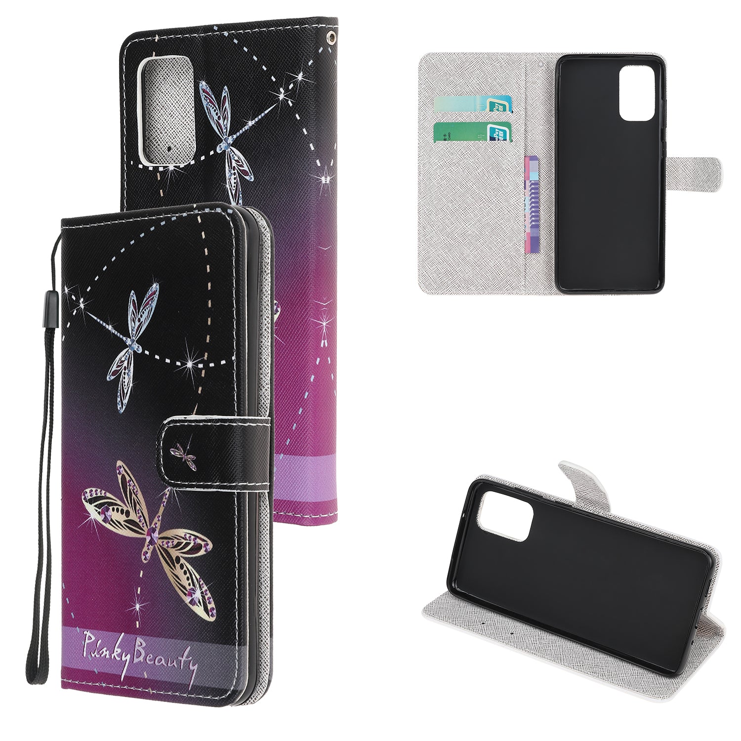 Pattern Printing Cross Texture Leather Wallet Case with Strap for Samsung Galaxy S20 4G/S20 5G - Dragonfly